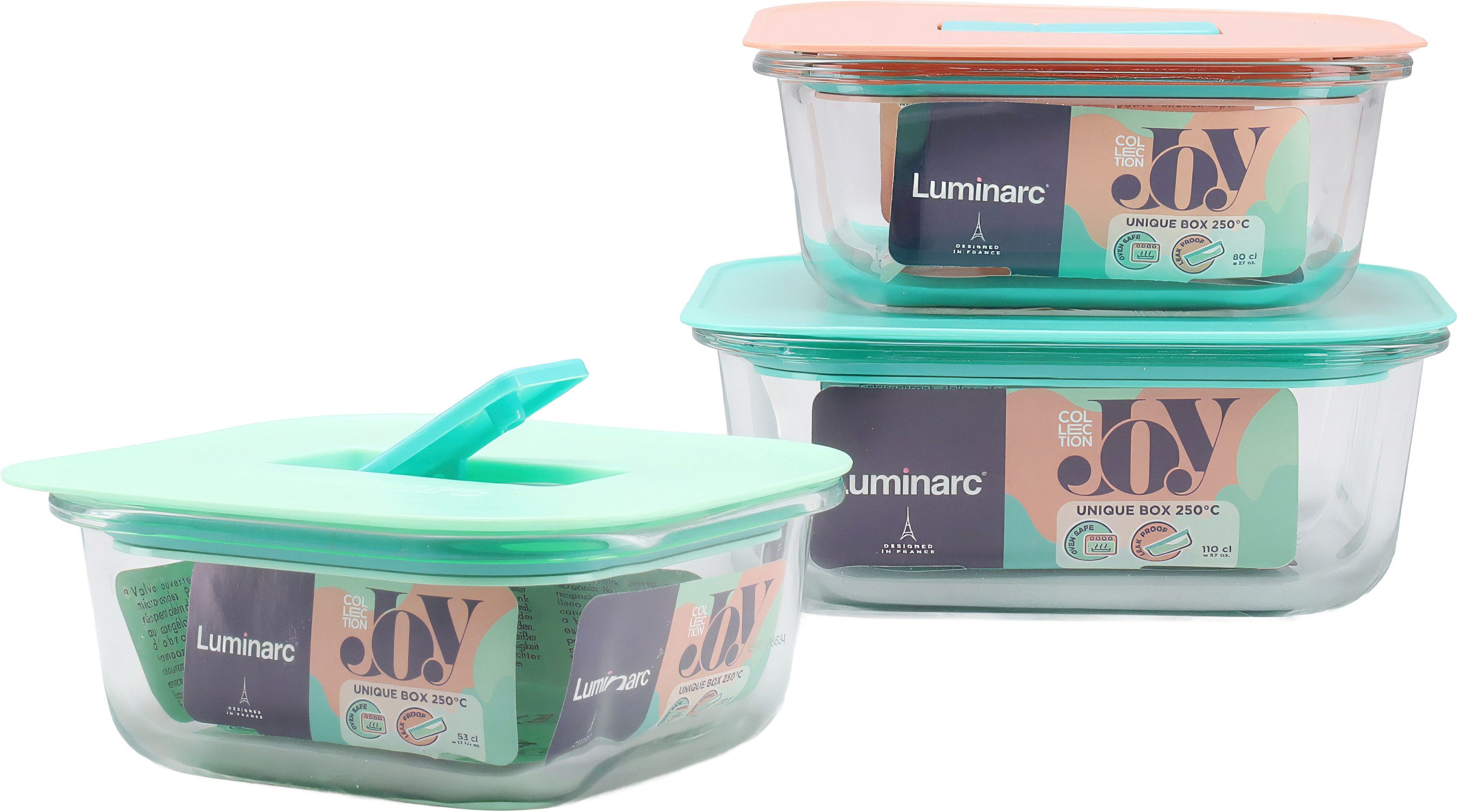Luminarc Aufbewahrungsschüssel Unique - Dosenset quadratisch 3-tlg, Glas, (Set, 3-tlg), Porenfreies Glas, Robustes Spezialglas