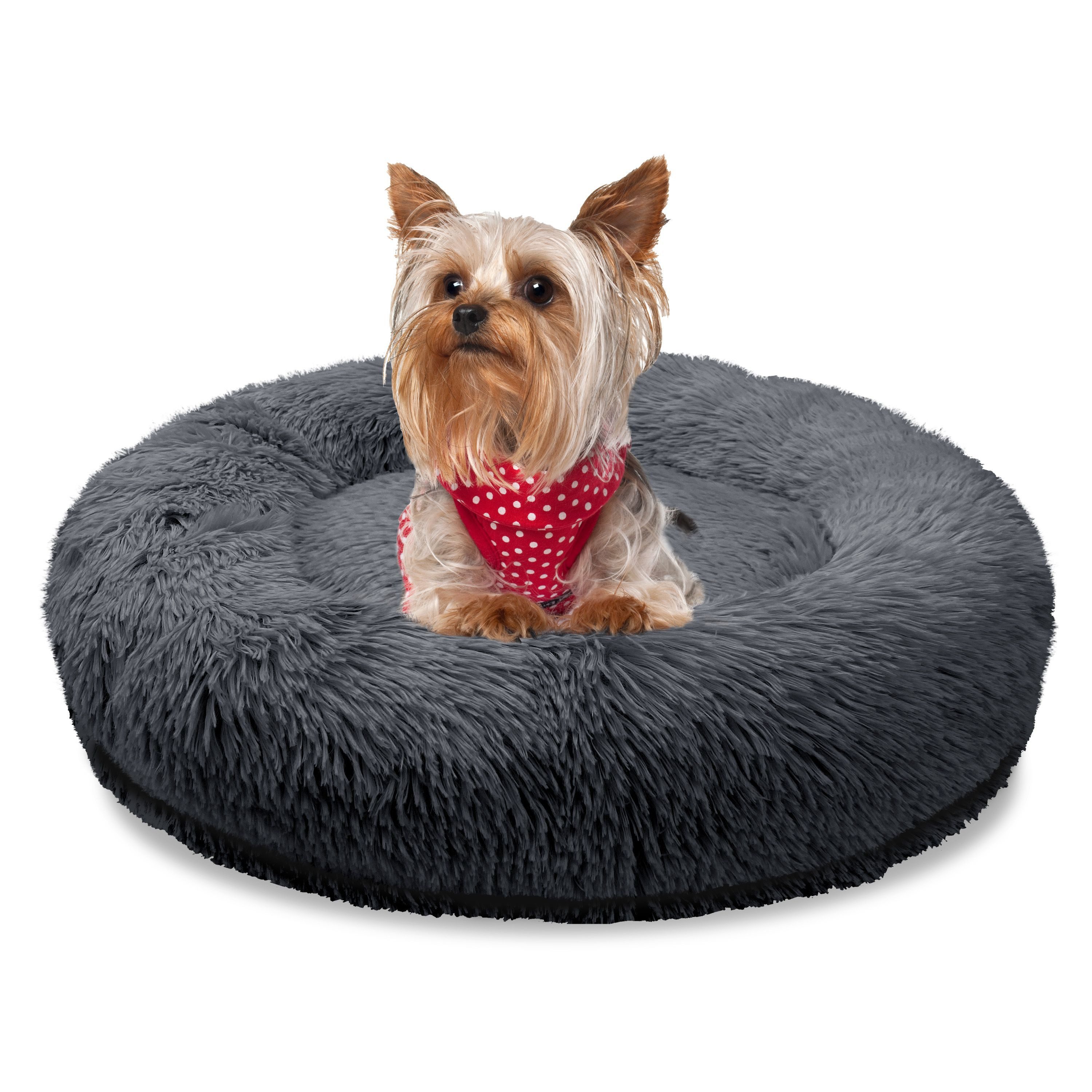 Bluzelle Tierbett Hundebett Orthopädisch 50 cm - Kleine Hunde XXS / Katzenbett Hundekorb, Flauschig Kuschelig Weiches Kunstfell, Memory Foam / Rund Donut / Waschbar Plüsch Bezug / Hunde Katzen Kissen