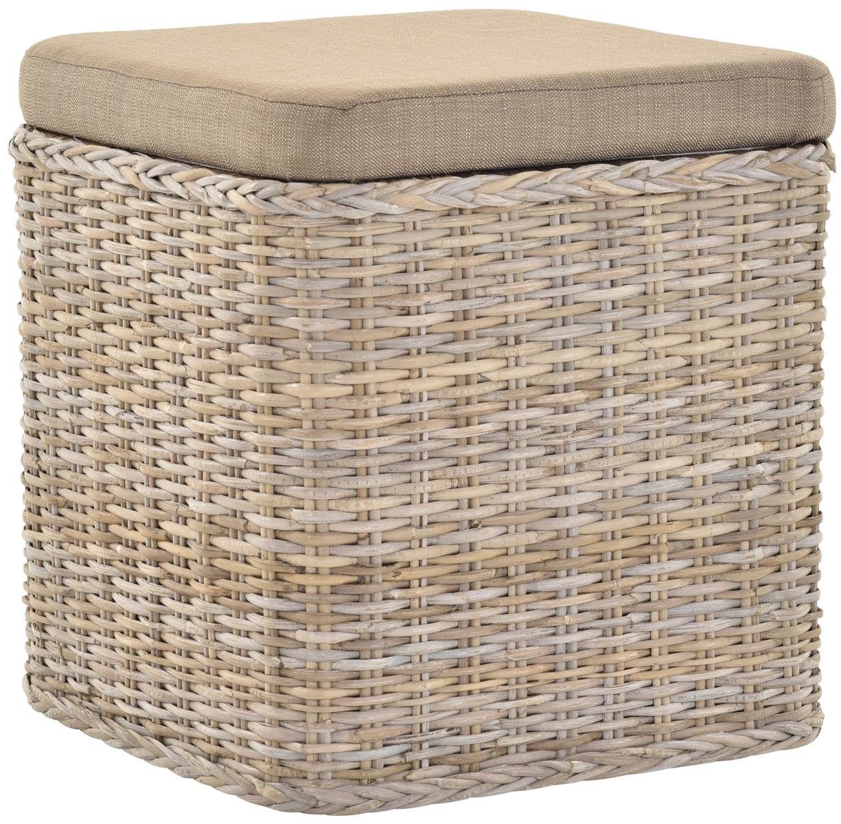 Krines Home Sitztruhe Rattan Wäschekorb Quadratisch Wäschetruhe Sitz gepolstert Flur-Bank Aufbewahrungsbox mit Deckel Bad-Hocker Sitzhocker Wäschesammler, aus echtem Rattan Naturmaterial