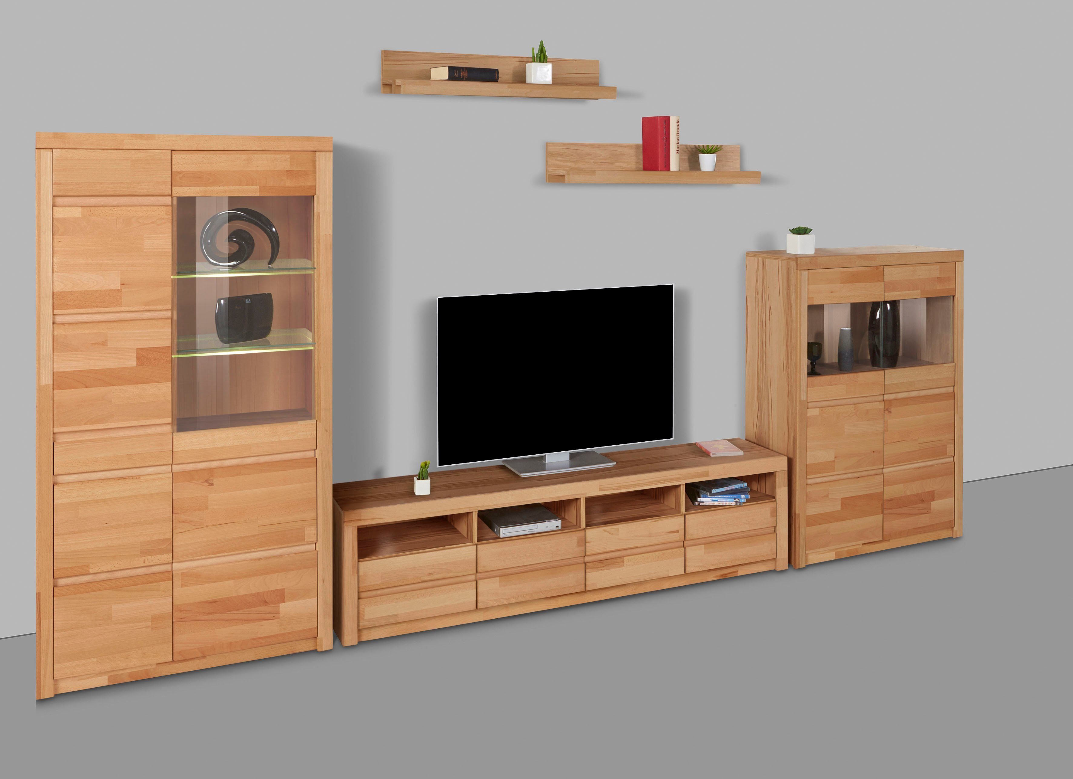 Home affaire Wohnwand Silkeborg, (Set, 5-St), teilmassiv mit schöner, griffloser Optik