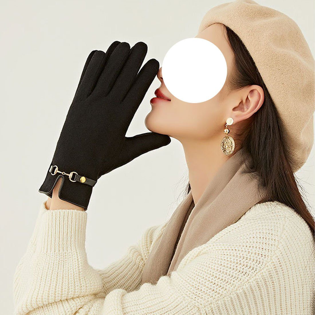 DÖRÖY Fleecehandschuhe Warme Handschuhe für Frauen mit Touchscreen, Faux Cashmere Handschuhe Schwarz