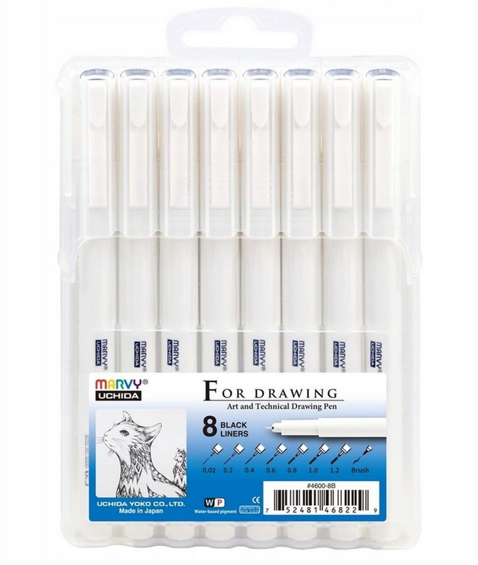 Uchida Fineliner Drawing Black Ink - Art and Drawing Pen, (8-tlg), im Hardcover