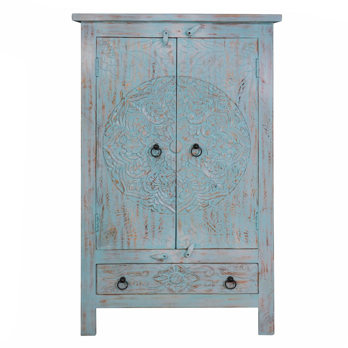 Oriental Galerie Mehrzweckschrank Türkiser Schrank Kala Indien 125 cm