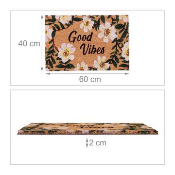Fußmatte Kokos Fußmatte Blumen "Good Vibes", relaxdays, Höhe: 20 mm