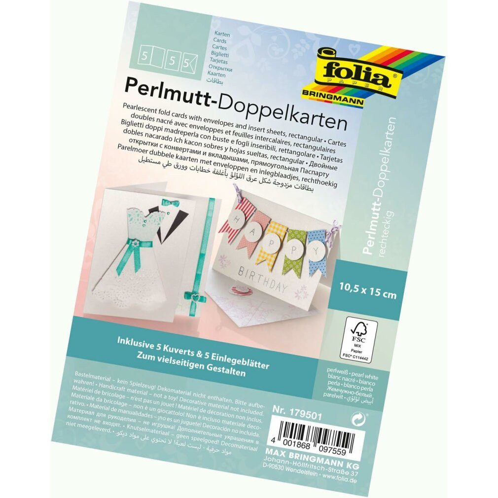 Grußkarte 5 Faltkarten mit Briefumschlägen pastell DIN A6 perlweiß