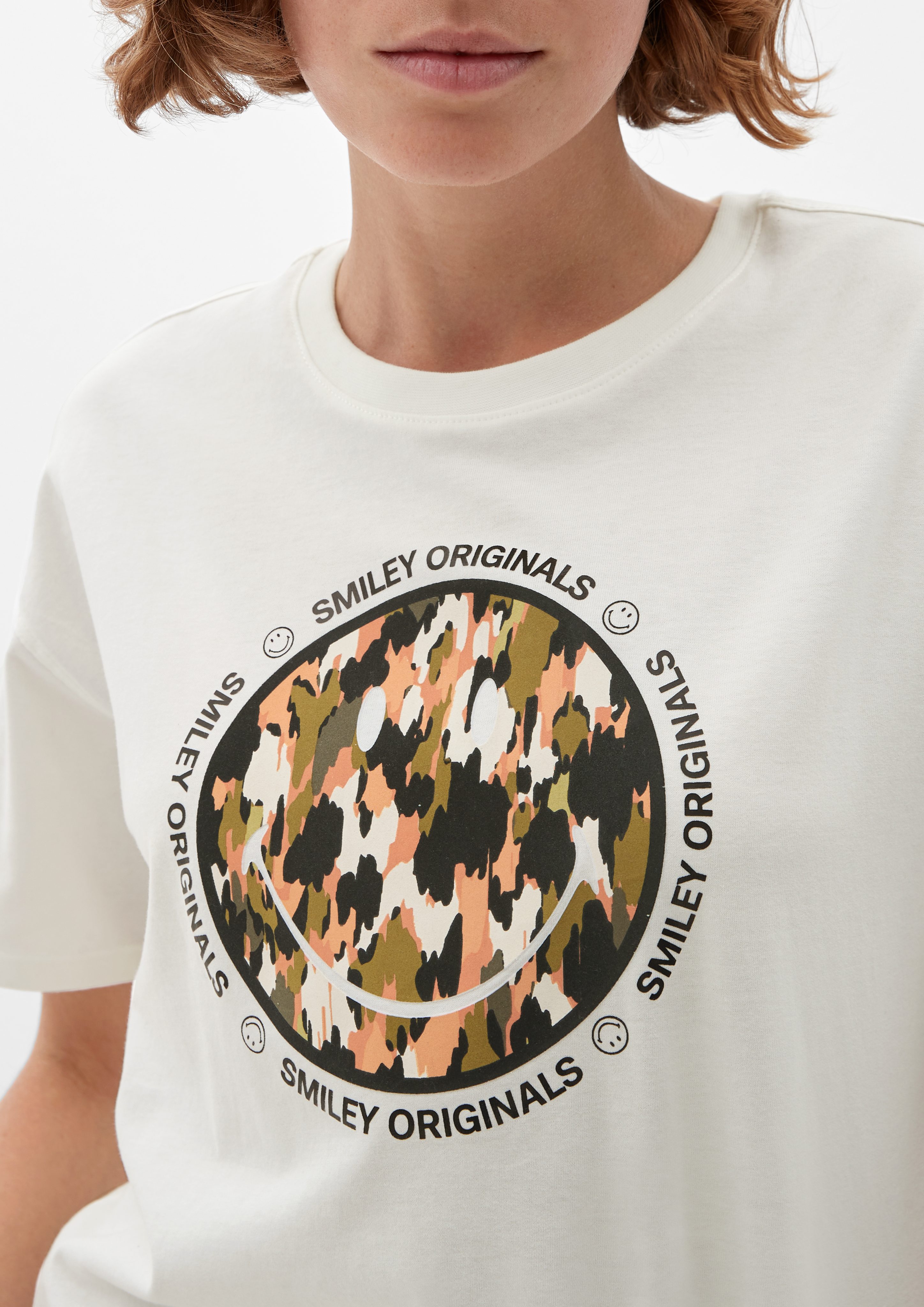 mit Kurzarmshirt Smiley®-Print T-Shirt ecru s.Oliver