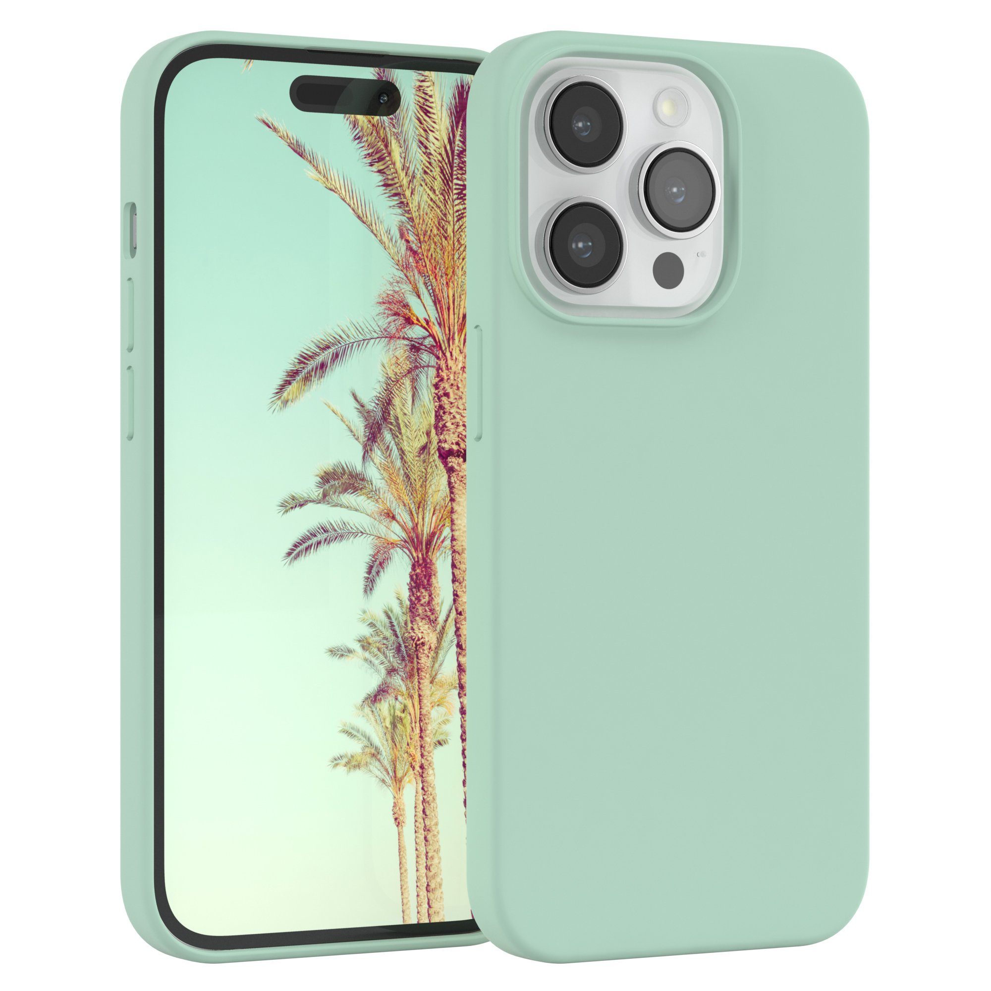 EAZY CASE Handyhülle Premium Silikon Case für Apple iPhone 14 Pro 6,1 Zoll, Cover Hülle mit Kameraschutz Bumper Case Slimcover kratzfest Mint Grün