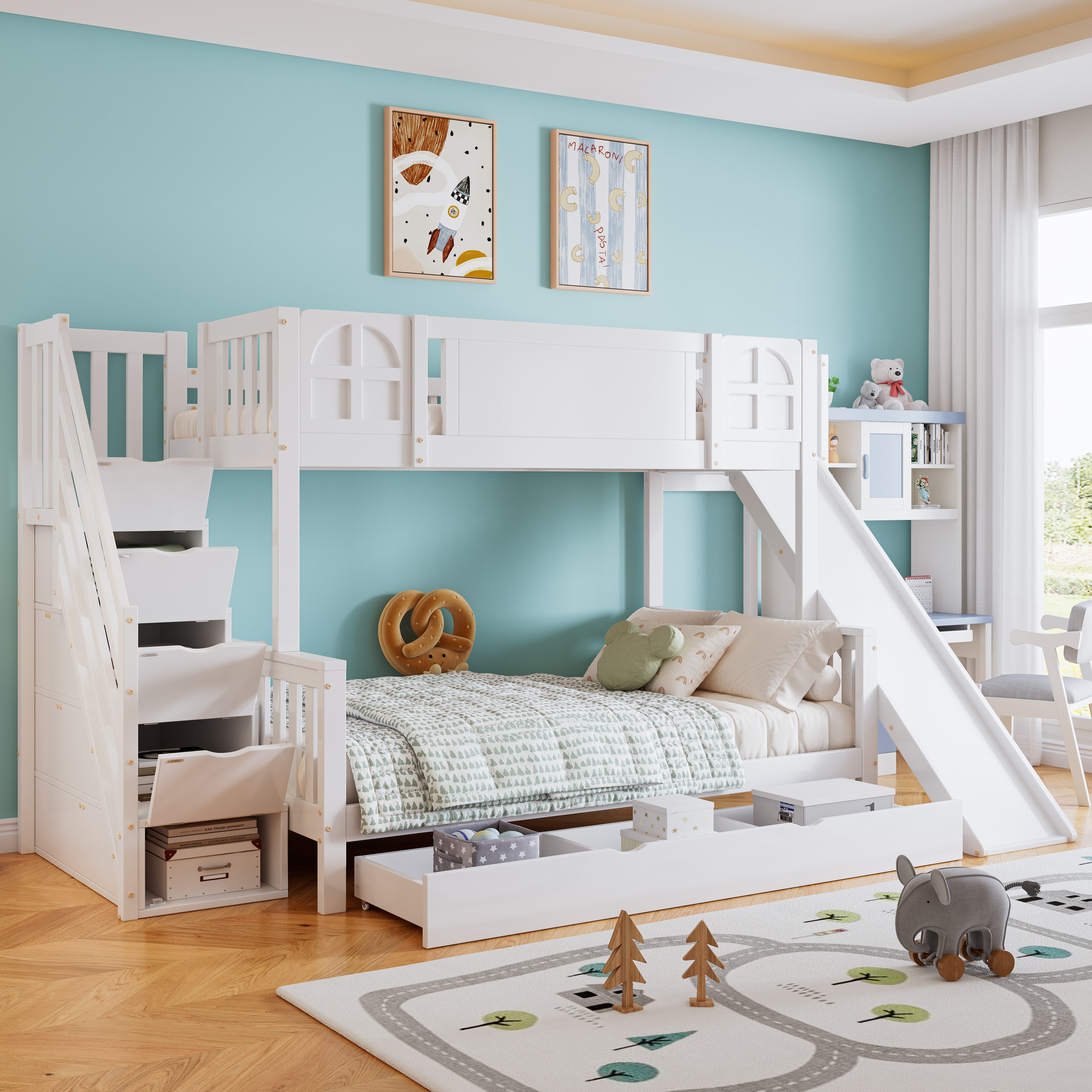 Flieks Etagenbett, Kinderbett 90/120x200cm mit Fenster günstig online kaufen