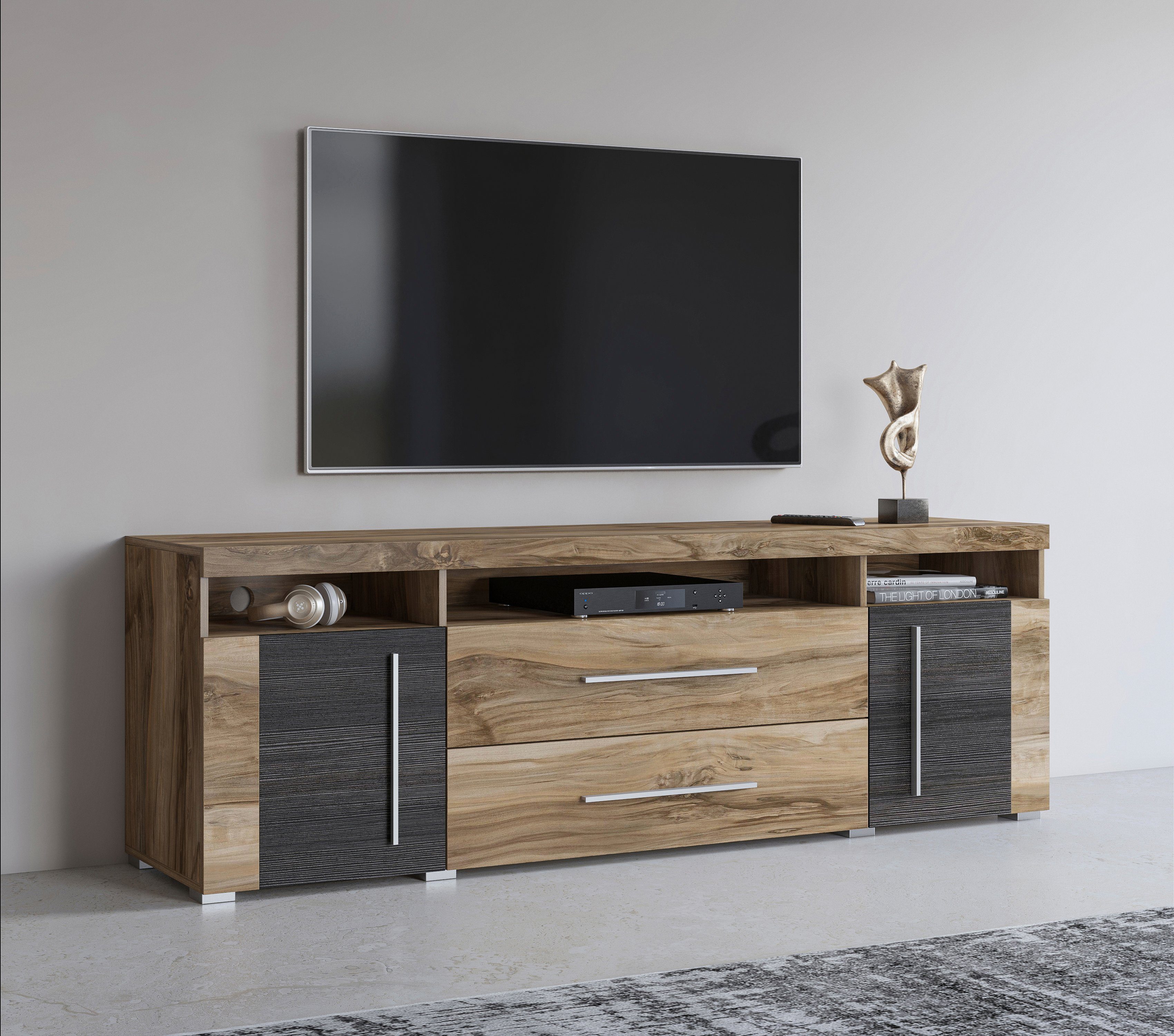 Lowboard Roger,Breite 182 cm, stilvolle TV-Kommode, 2Türen 2 Schubladen
