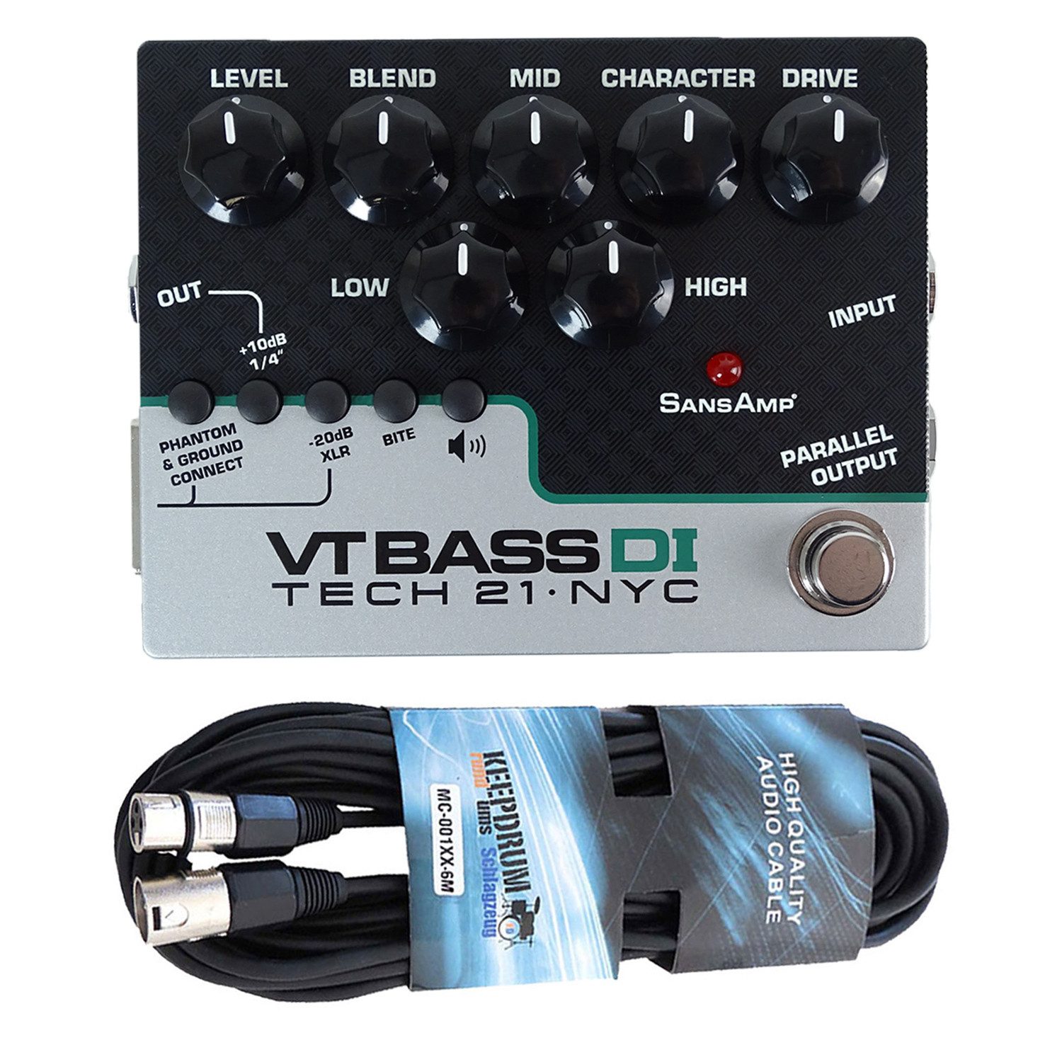 Tech21 E-Bass Tech21 SansAmp Character VT Bass DI Preamp Pedal mit Kabel, Character, VT Bass DI, Preamp Pedal, mit XLR-Kabel