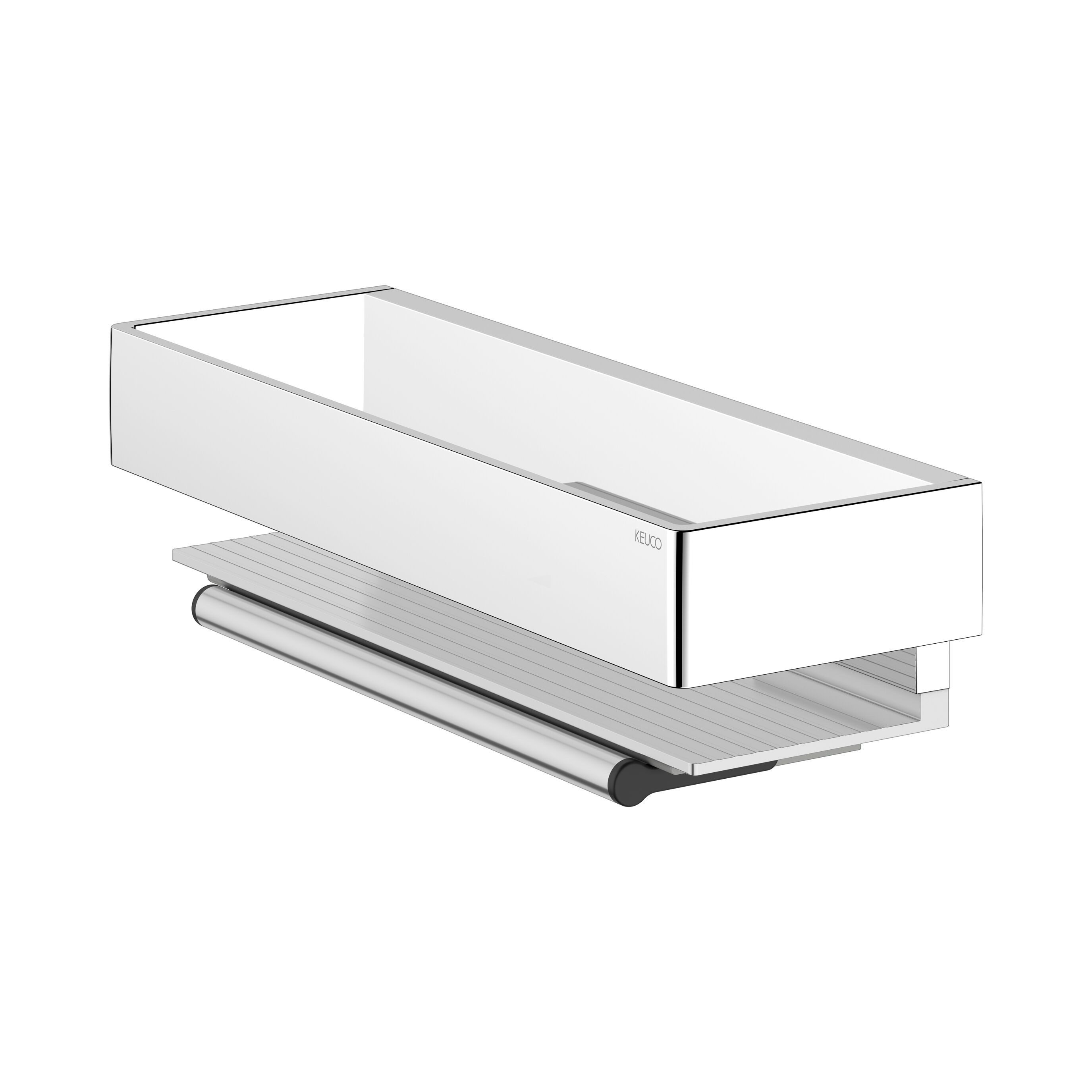 Keuco Duschablage Edition 11, Duschkorb, silber und hochglanz-verchromt, inkl. Glas-Wischer, weiß