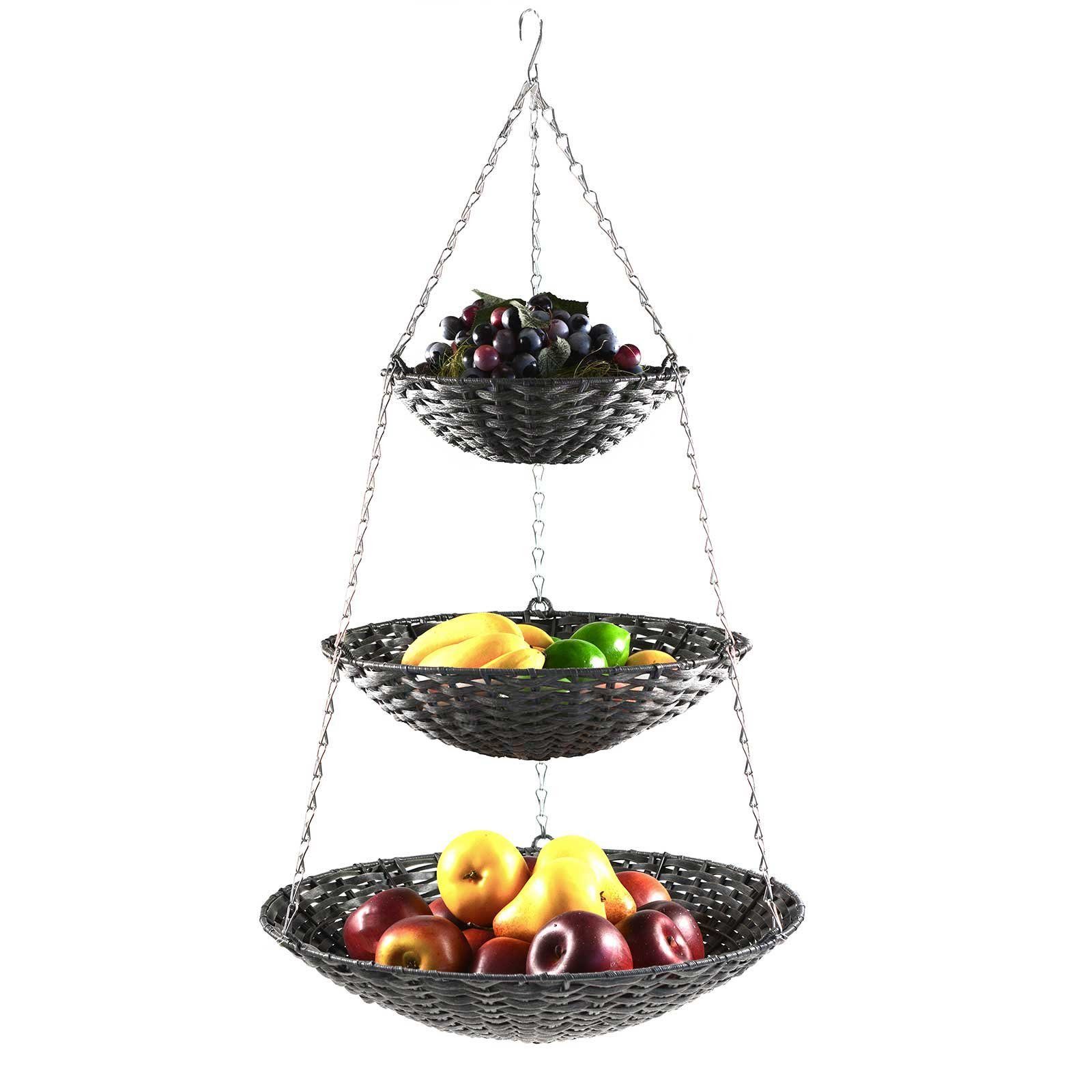 maDDma Hängekorb Hänge-Etagere aus Polyrattan Etagen, 3 Etagen - Grautöne günstig online kaufen