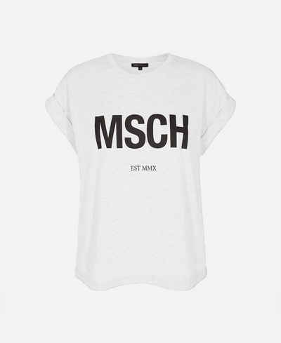 Moss Copenhagen T-Shirt Moss Copenhagen - ALVA TEE - T-Shirt MSCH print kürzere Länge, weiß-schwarz