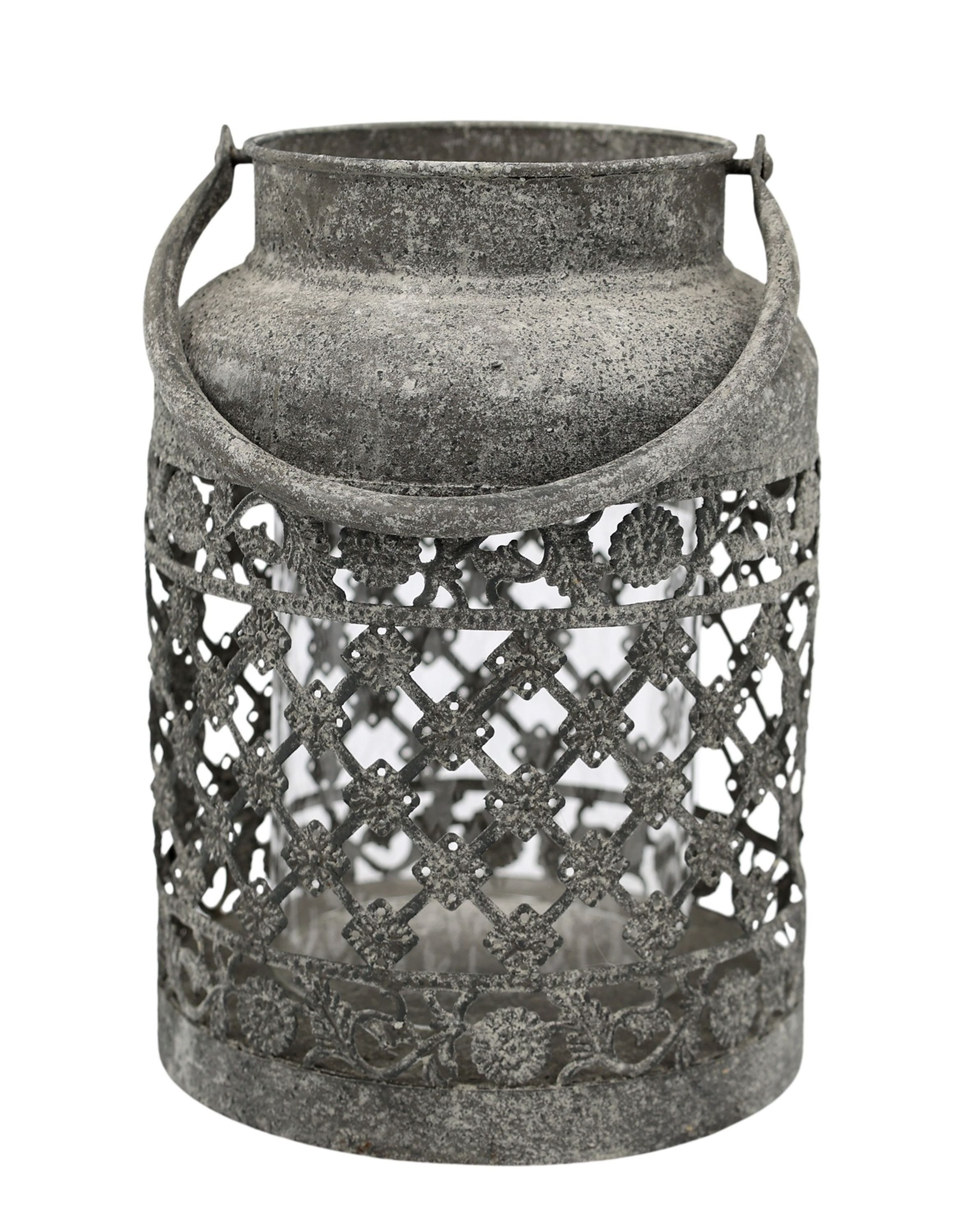 Chic Antique Windlicht Chic Antique - Laterne Windlicht mit Muster H 22cm Metall Glas Grau