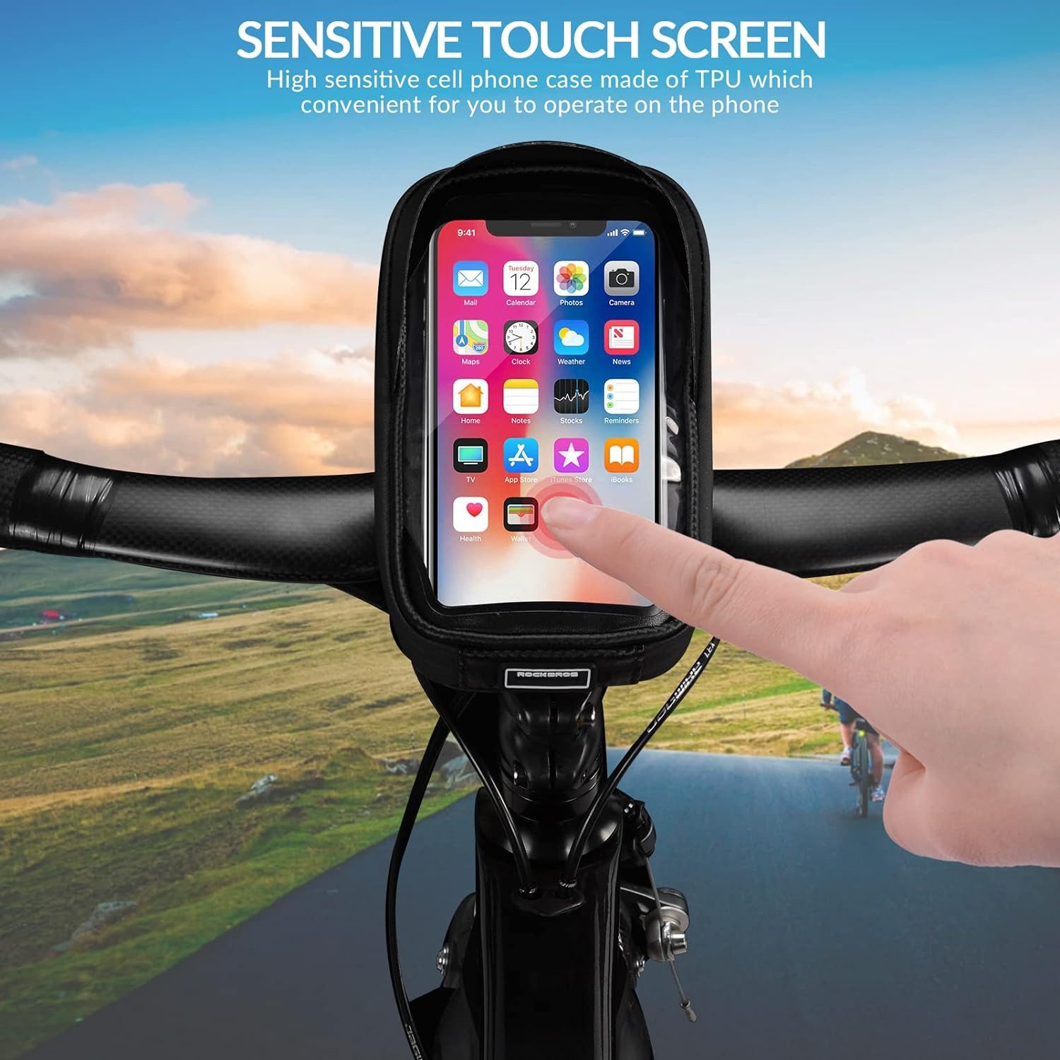 ROCKBROS Handytasche Fahrrad Lenkertasche Lenker wasserdichte Handyhalterung, für Smartphone bis zu 6.5 Zoll Empfindlicher Touchscreen – Bild 5 von 5