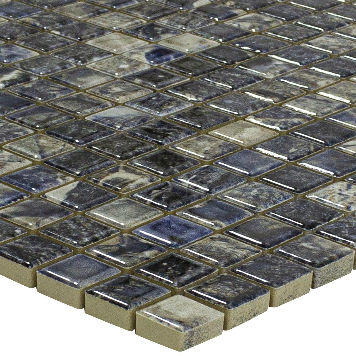 Mosafil Mosaikfliesen Keramikmosaik Fliesen Elysium Marmoroptik 12, Keramik 31.500x31.500, dunkelblau, Verlegefertig auf ein Netz geklebt - Frostsicher - Wasserfest -