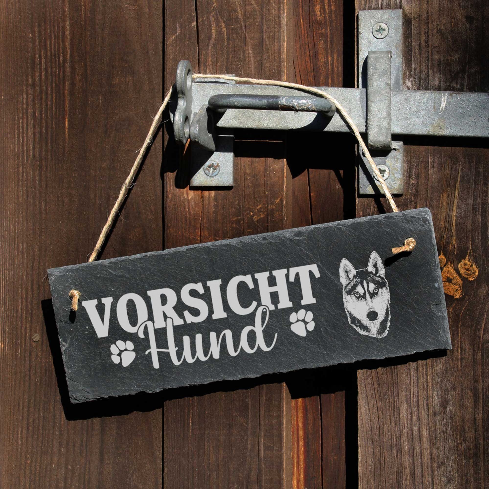 Dekolando Hängedekoration Schild Vorsicht Hund Husky Alaskan 22x8cm