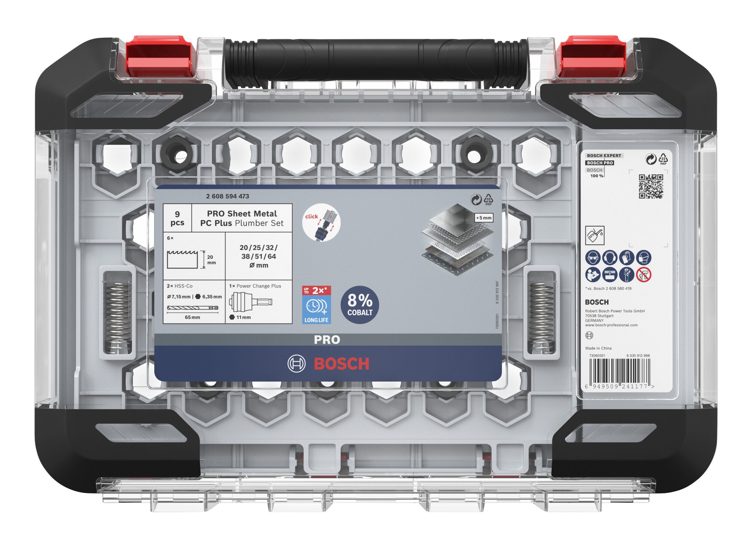 BOSCH Lochsäge Pro Sheet Metal, 8 Teile, Sheet Metal PC Plus Set, 20, 25, 64 mm, 8-teilig