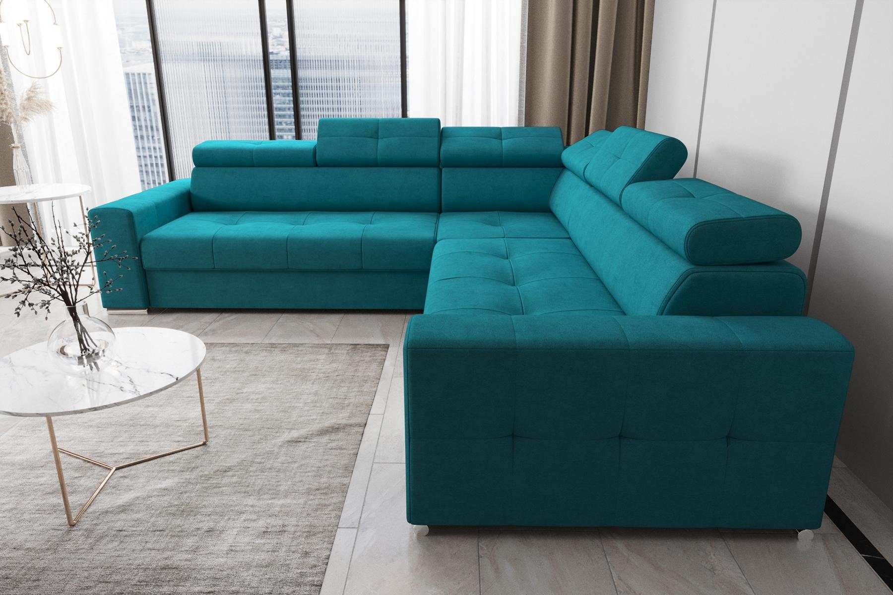 JVmoebel Ecksofa Wohnzimmer Textil Leder Luxus L Form Modern Ecksofa Couch, Made in Europe Blau
