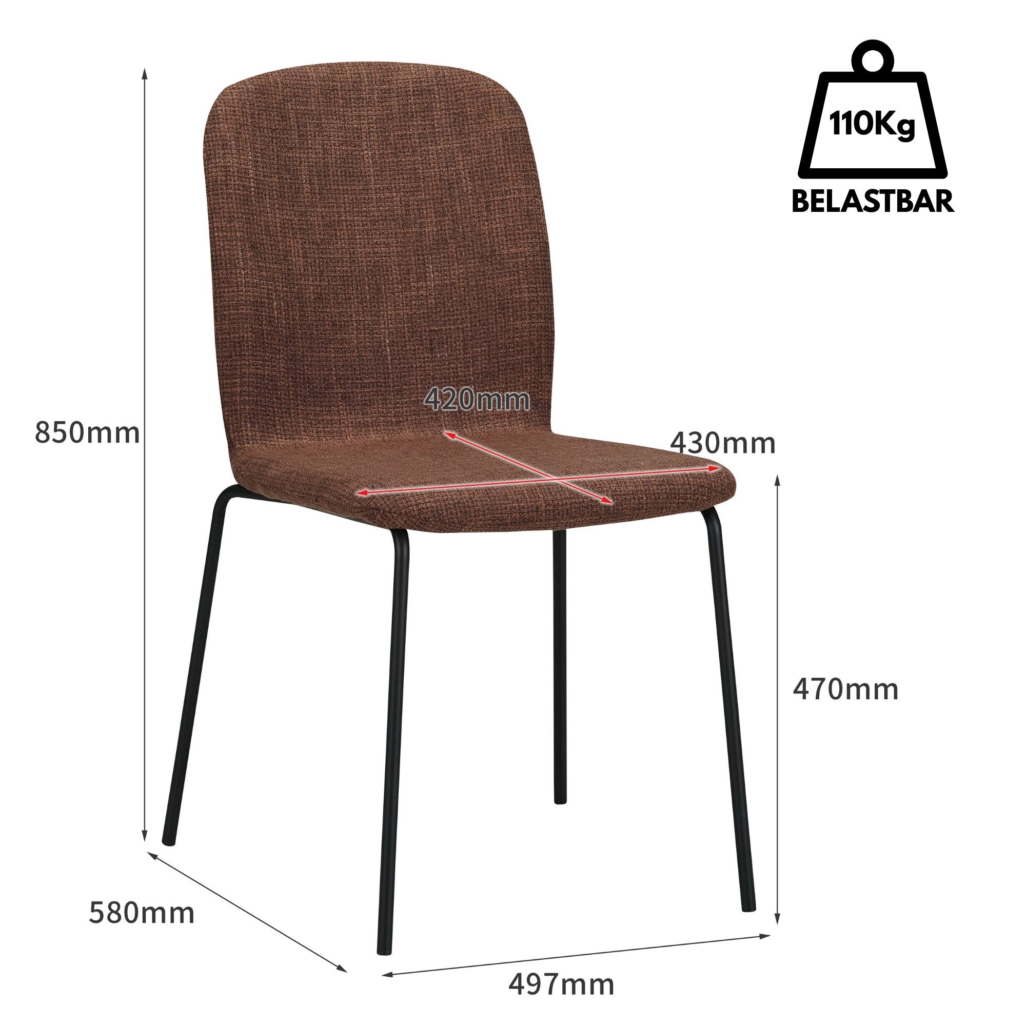 Albatros International Esszimmerstuhl Esszimmer Stühle 4 er Set ENNA, Stuhl Stühle Esszimmerstühle, Küche (4er Set, Braun, Stoff Bezug), Küchenstuhl Küchenstühl – Bild 4 von 5