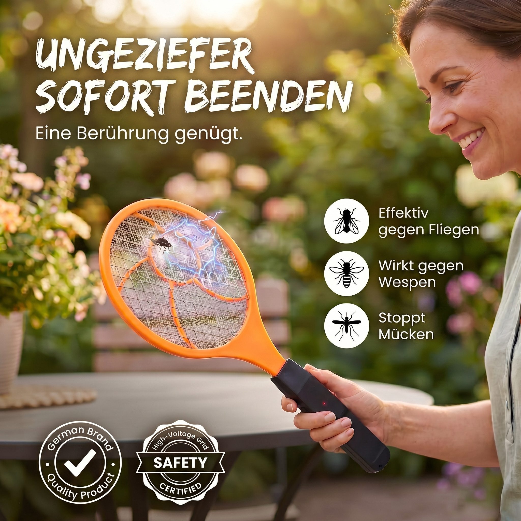 Goods+Gadgets Fliegenklatsche GOODS+GADGETS Insektenklatsche Batterie - Elektrische Fliegenklatsche, Elektro Fliegenfänger