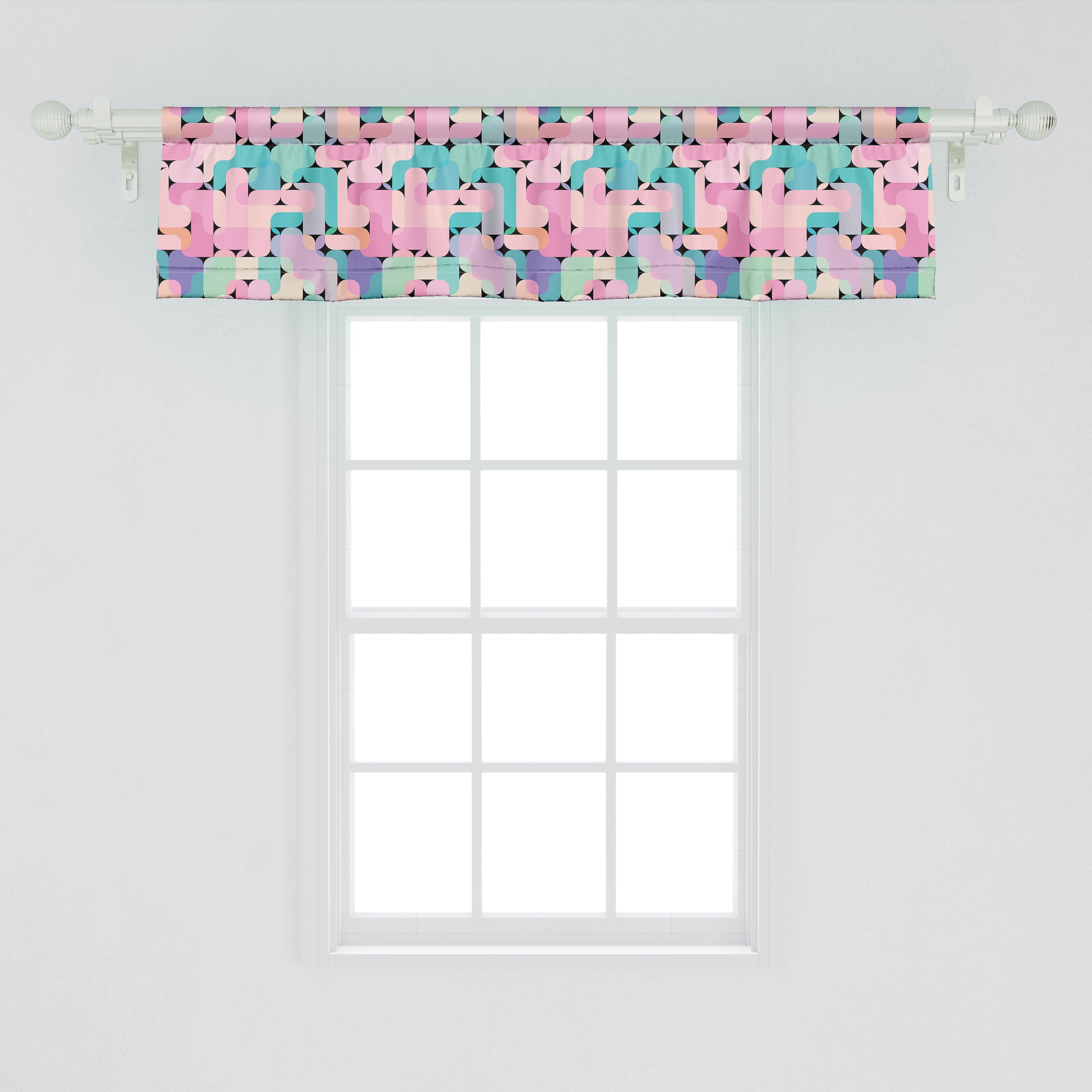 Scheibengardine Vorhang Volant für Küche mit Abstrakt Komplexe Stangentasche, Dekor Polygone Microfaser, Schlafzimmer Moderne Abakuhaus