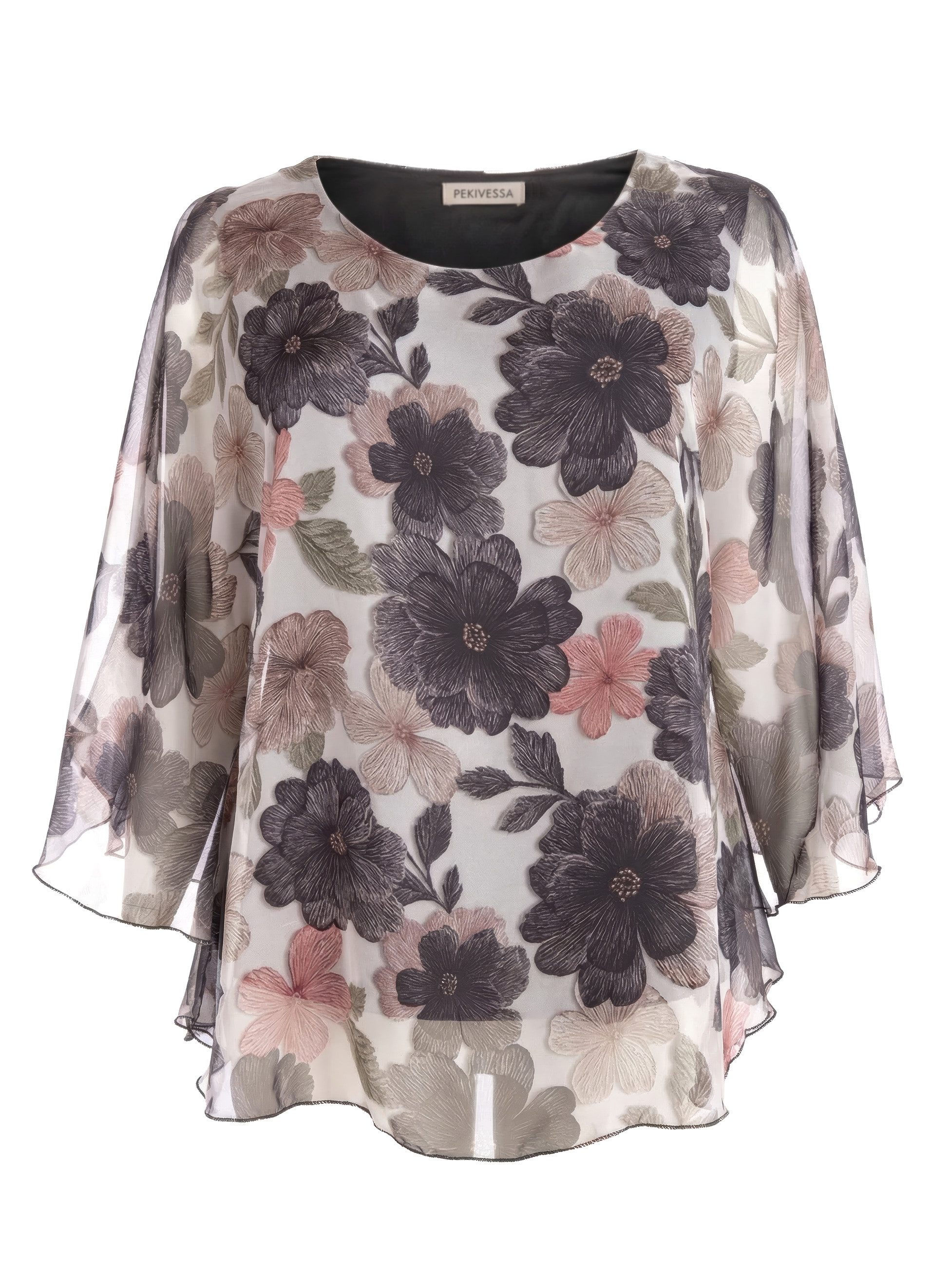 PEKIVESSA Tunika Elegante Chiffon-Kurztunika mit Blumenmuster