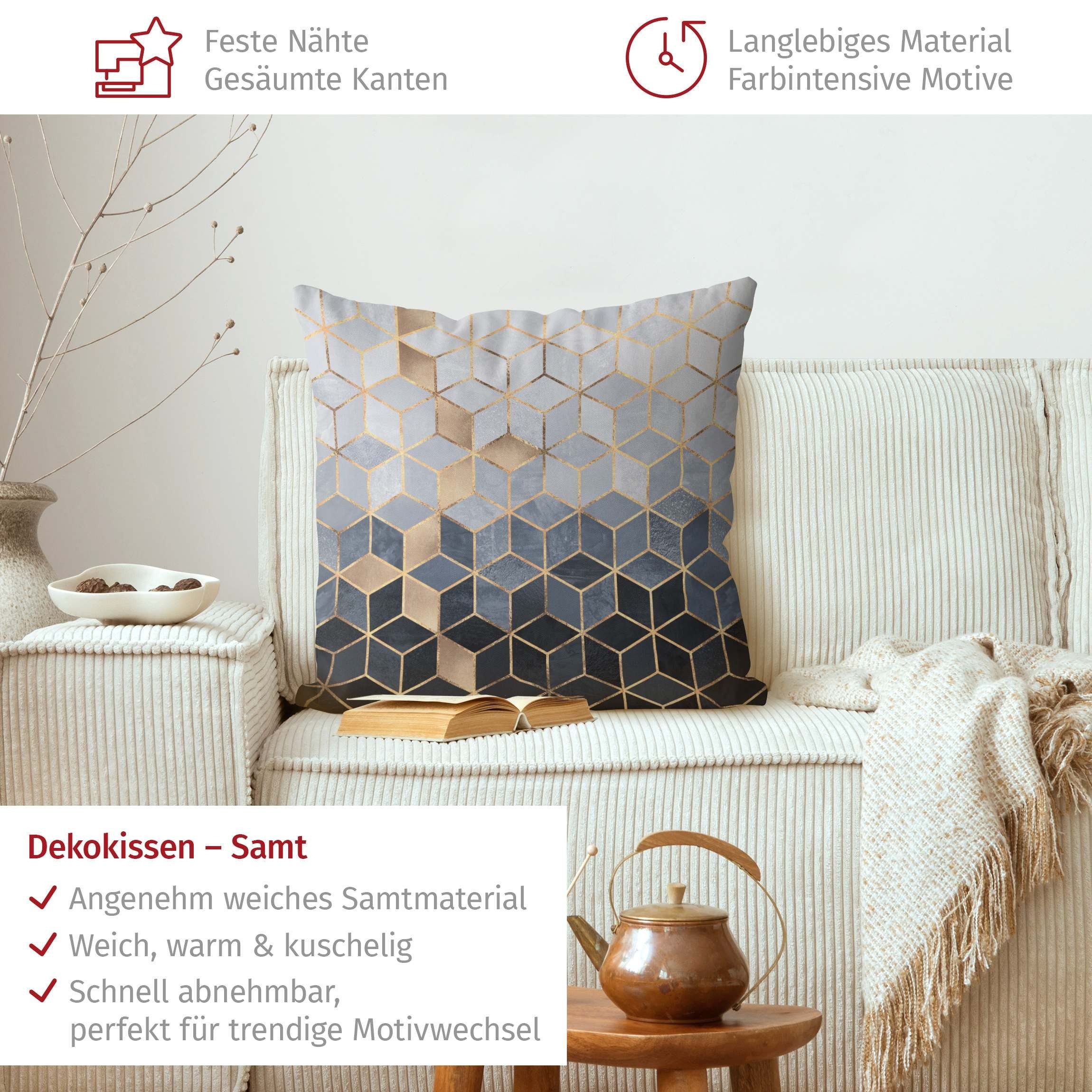 Bilderdepot24 Dekokissen drinnen Kissenhülle/ Sofakissen/ Zierkissen Kissenhülle gold Muster Ab, Bezug Aquarell mit / ohne Füllung Zierkissen Outdoor Sofa Bett