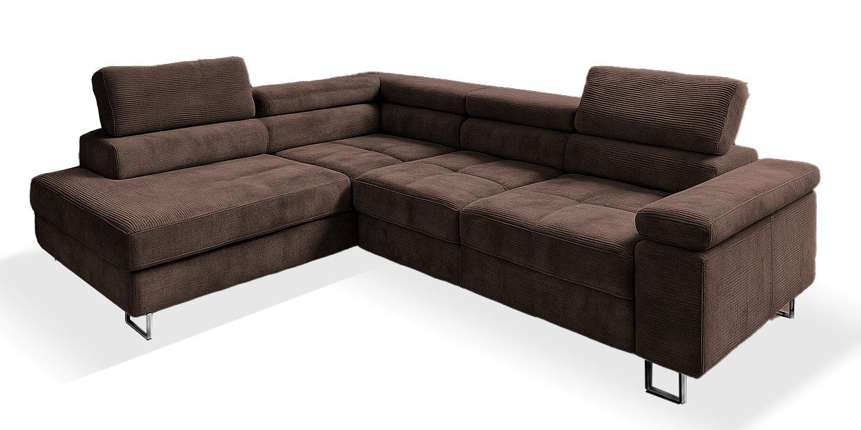Goldstoff Ecksofa mit Schlaffunktion, Cord Couch günstig online kaufen