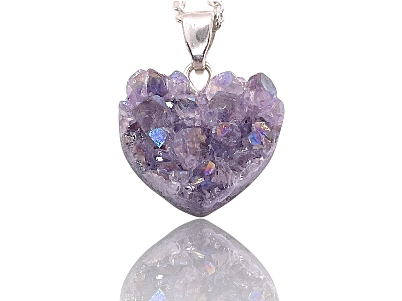 Steinfixx® Herzanhänger Amethyst Kristallcluster - 925 Silber - Titanium Aura (natürlich, elegant durch Veredelung, 1-tlg., inclusive Geschenkbox, Handmade), mit Gold, Silber, Platin und Titan bedampft, Aura-Schimmern