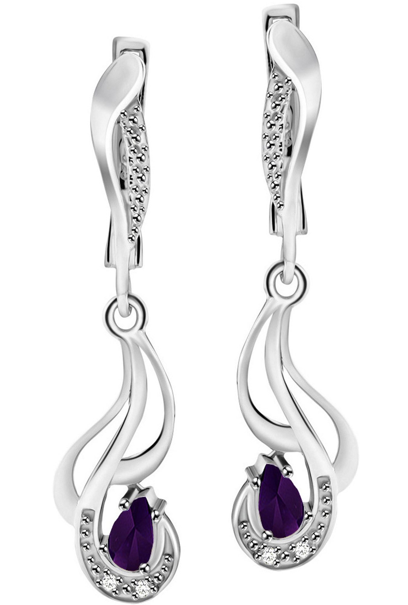 Paar Ohrhänger echter Amethyst Edelstein 925 Silber hängende Ohrringe Damen Schmuck