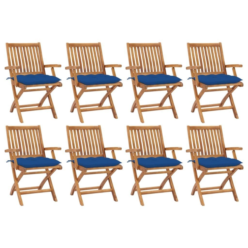 vidaXL Gartenstuhl Klappstühle mit Kissen, 8-teilig, Massivholz holz (1 St), Klappstühle mit Kissen, 8-teilig, Massivholz Teakholz