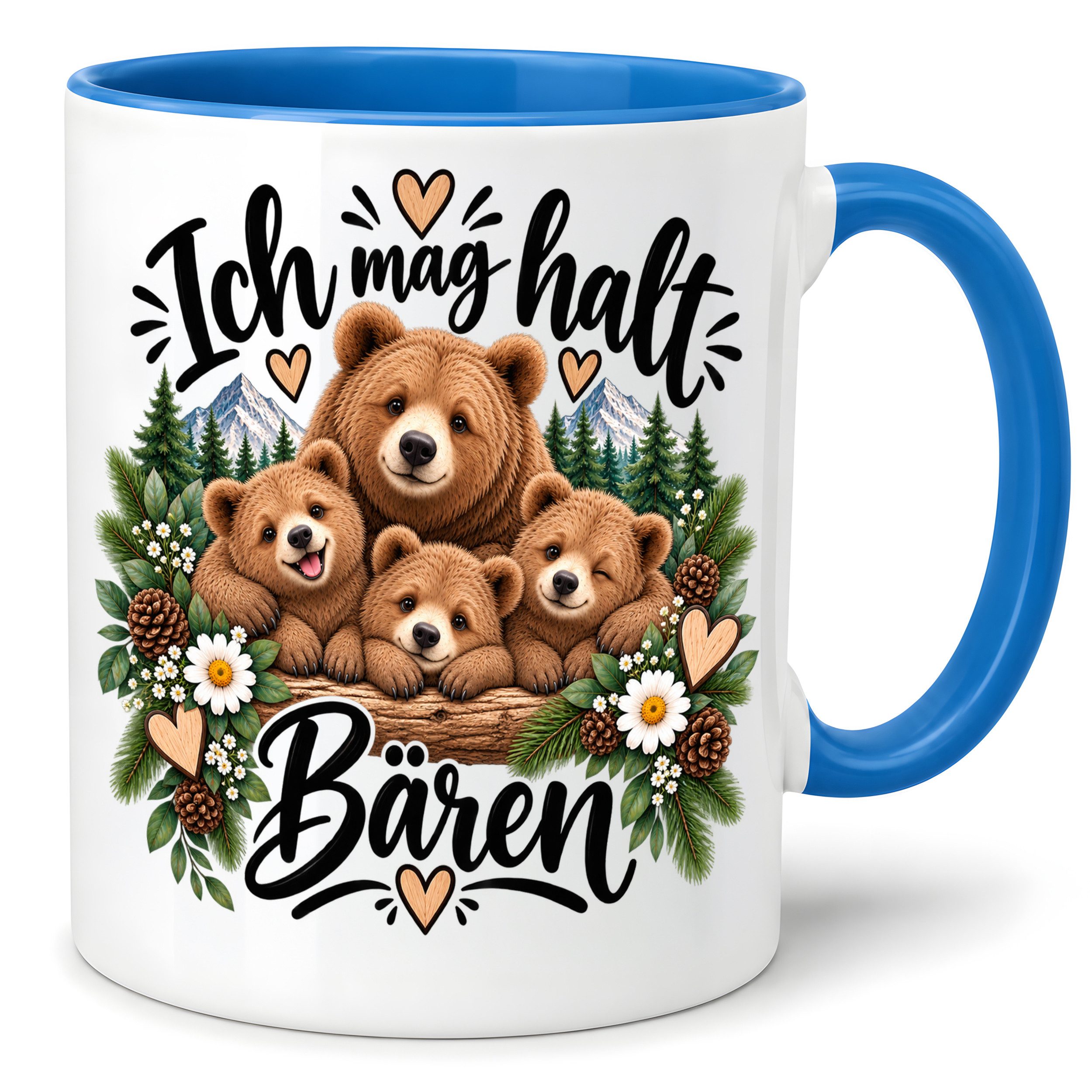 Herzbotschaft Tasse Bären – Ich mag halt Bären – Geschenk für Bärenfans - Farbwahl 330ml, mit Spruch, beidseitig bedruckt, spülmaschinenfest mikrowellengeeignet
