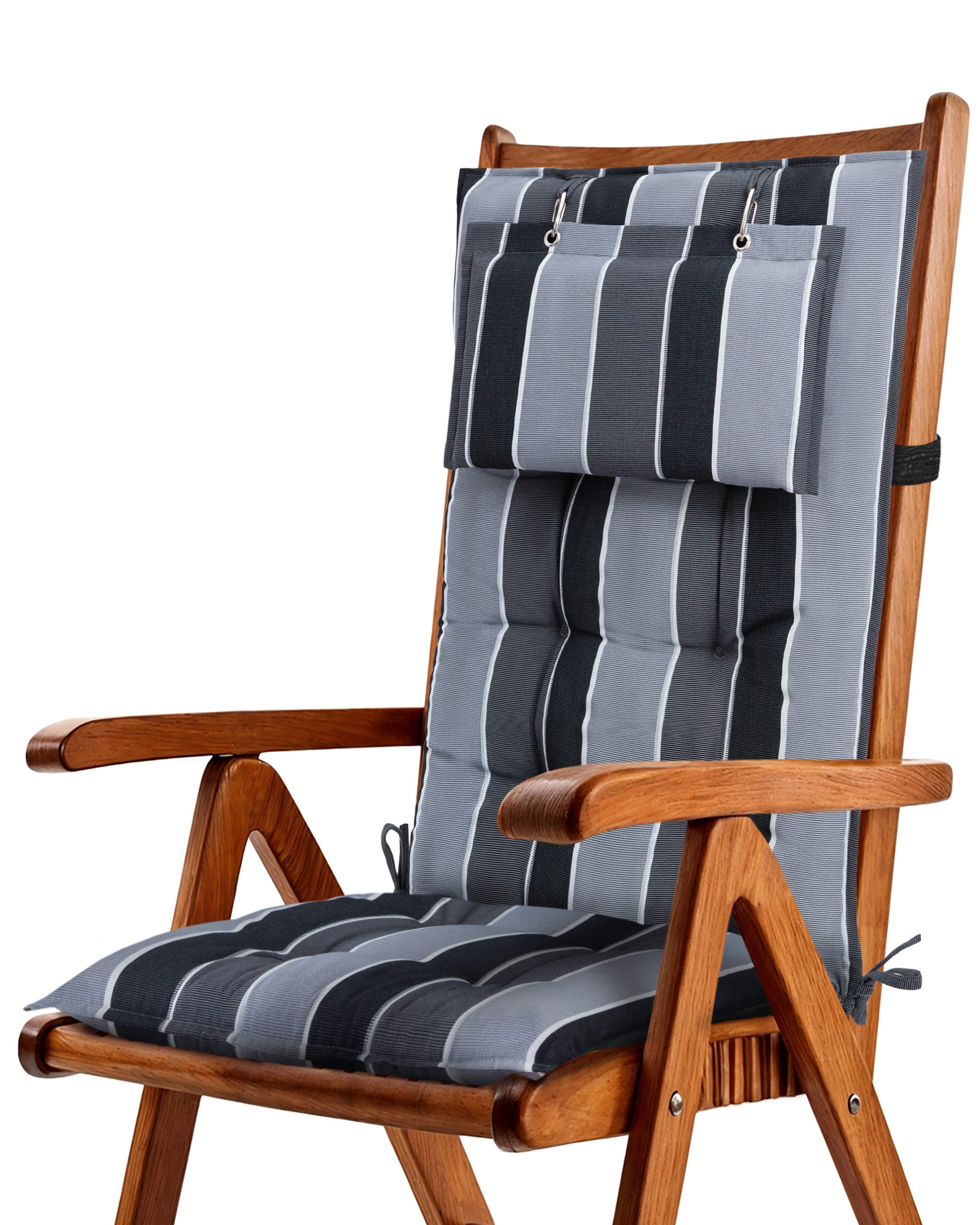 Beautissu Hochlehnerauflage Premium Hochlehner Auflage Kopfpolster Sun Sun-HL, 120x50cm, Anthrazit, 8cm Dicke Gartenstuhlauflage mit Befestigung UV-Lichtechtheit 5