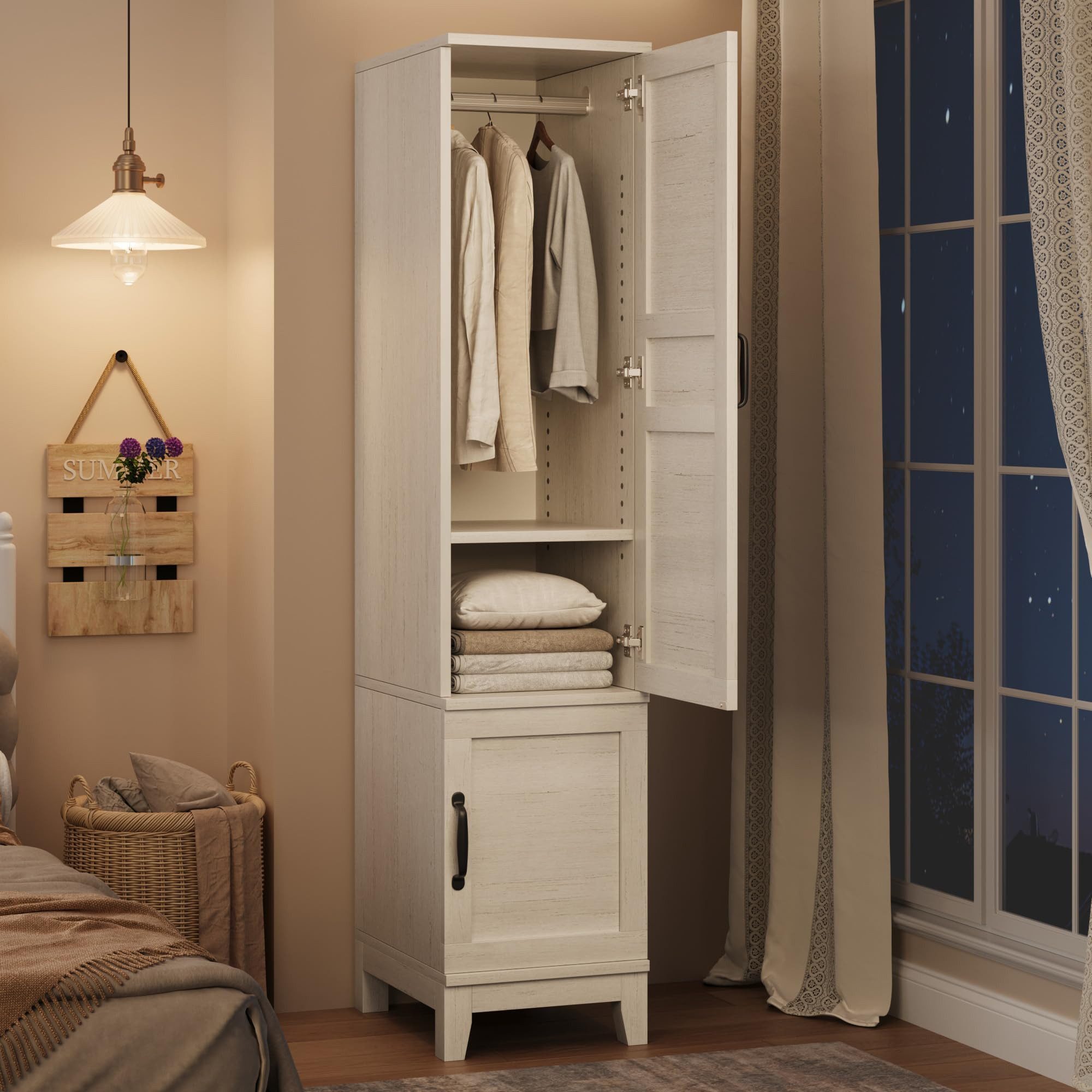GarveeMore Kleiderschrank 183 cm Hochschrank Garderobenschrank Mehrzweckschrank Stauraumschrank (1-St) 2-türiger Schrank mit Kleiderstange und verstellbaren Einlegeböden