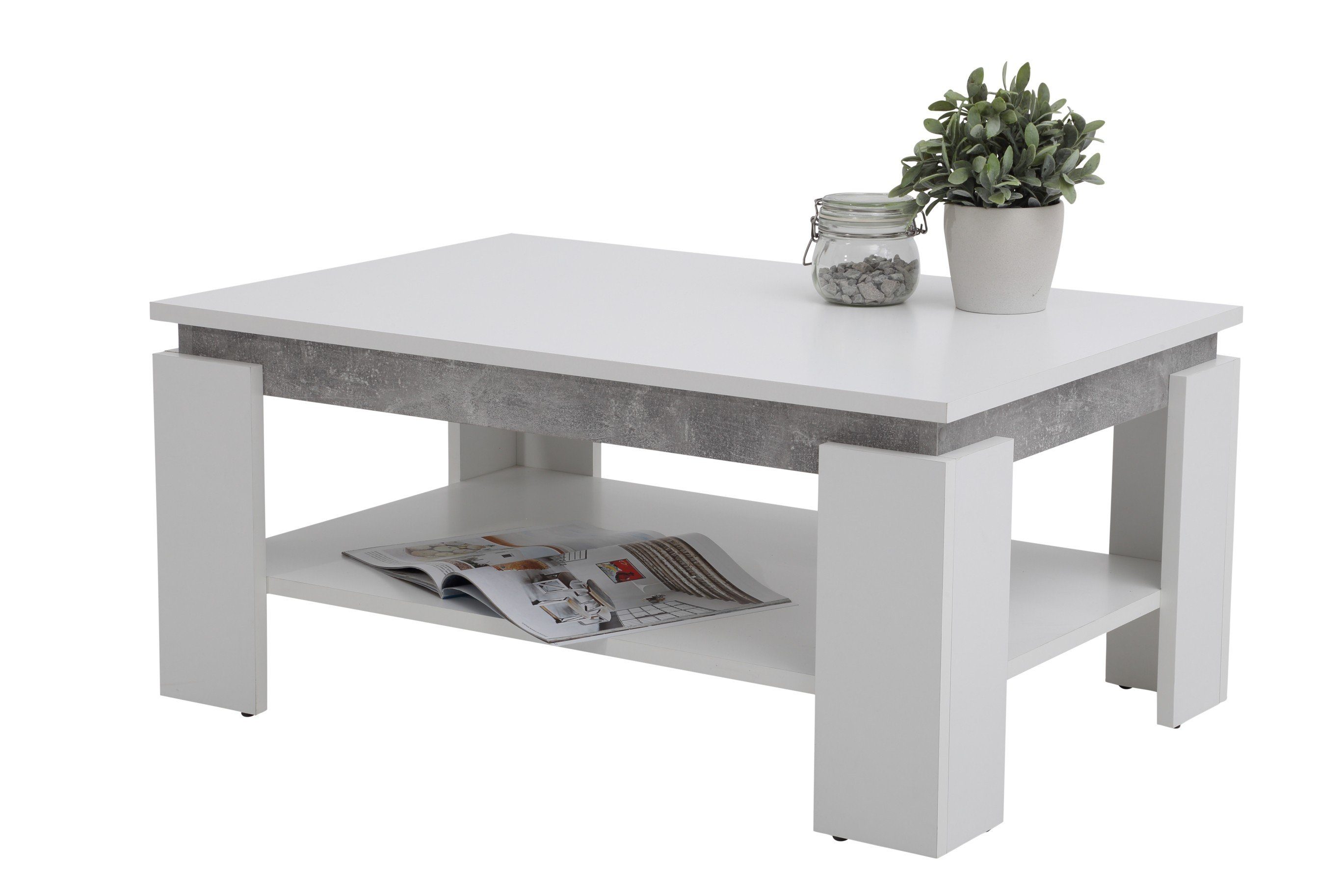 HELA Couchtisch in weiß/Beton-Optik. Abmessungen (BxHxT) 90x40x60 cm