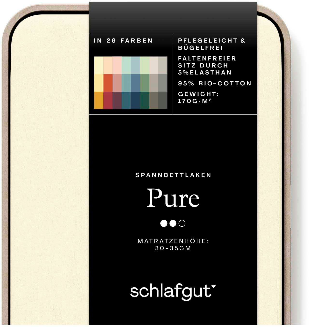 Schlafgut Spannbettlaken PURE Bio-Baumwolle mit Elasthan, 170 g/m², Bettlaken, Spannbetttuch, Jersey, Gummizug: rundum, (1 Stück), PREMIUM Laken für Matratzen bis 30cm Höhe, dehnbar blickdicht, straff