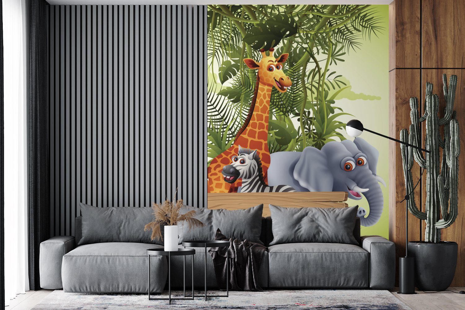 Natur - Dschungeltiere Montagefertig Tapete für bedruckt, Kinder Giraffe, St), MuchoWow Matt, - Wandtapete Wohnzimmer, (3 Vinyl Fototapete -