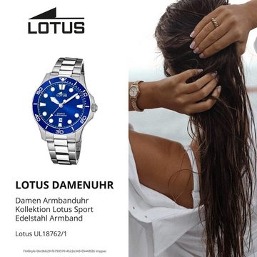 Lotus Quarzuhr Lotus Damen Armbanduhr Sport 18762/1, Damenuhr rund, mittel (ca. 39mm) Edelstahlarmband silber