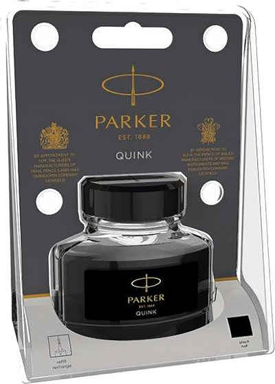 Parker QUINK Tintenglas (Schwarze Nachfülltinte für Füllfederhalter, 57ml Tintenfass)