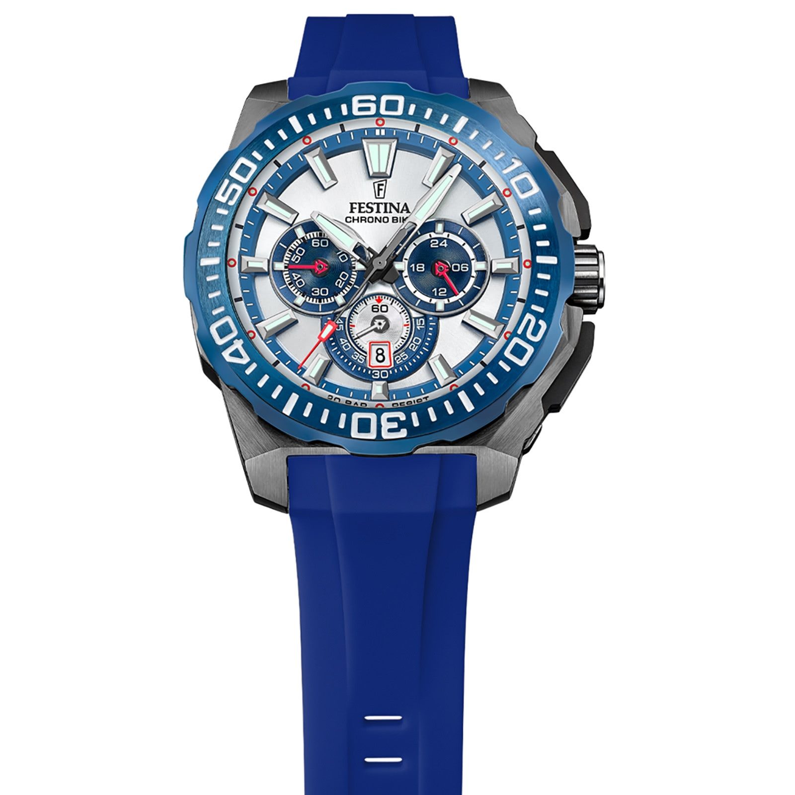Festina Chronograph Festina Herrenuhr Chrono Bike Armbanduhr, (Chronograph), Herren Armbanduhr rund, Kautschukarmband blau, Sportlich