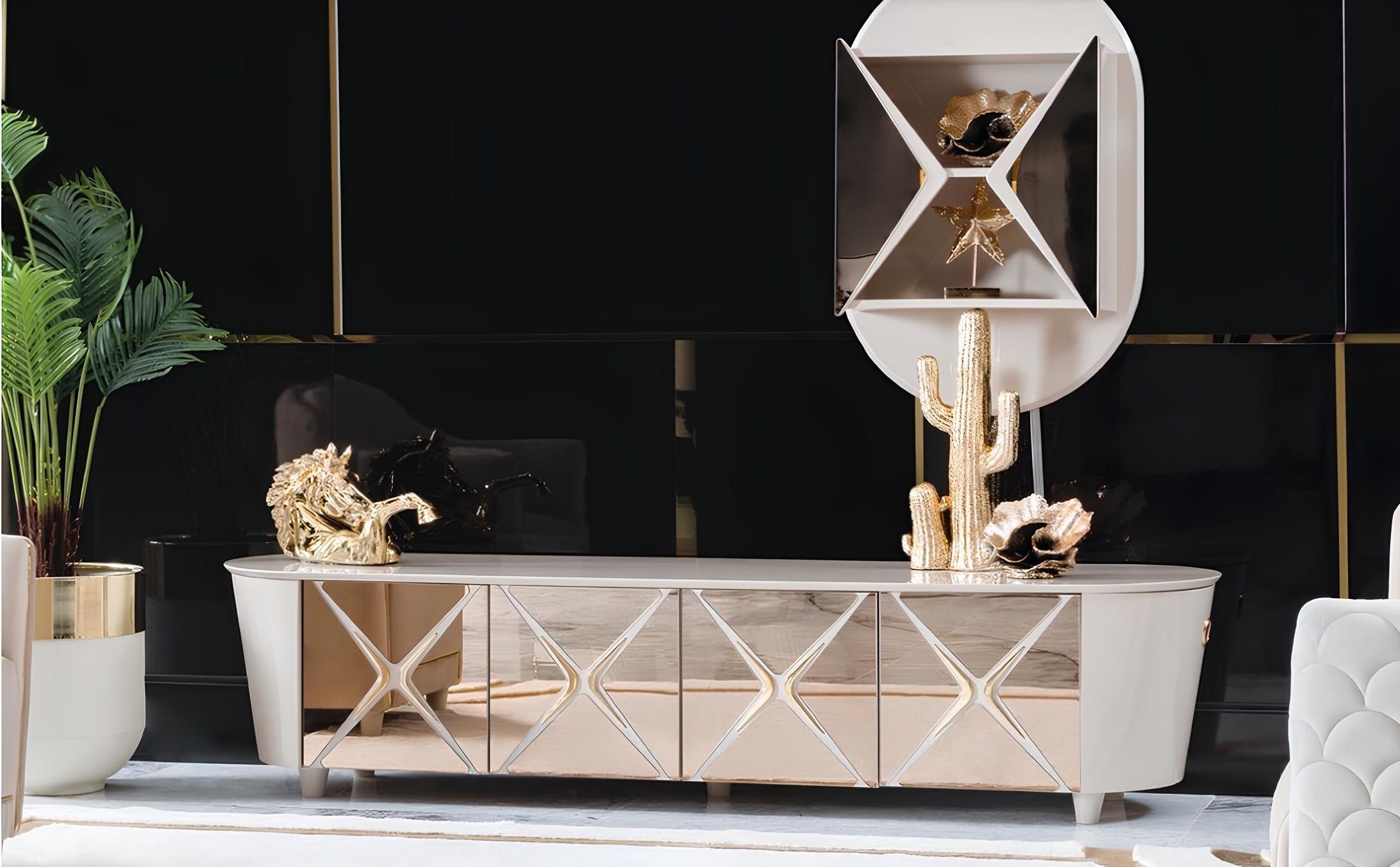 Xlmoebel Sideboard Holz Low Board Regal 2tlg in Gold für das Wohnzimmer (Low Board Regal, 2-tlg), Made in Europa
