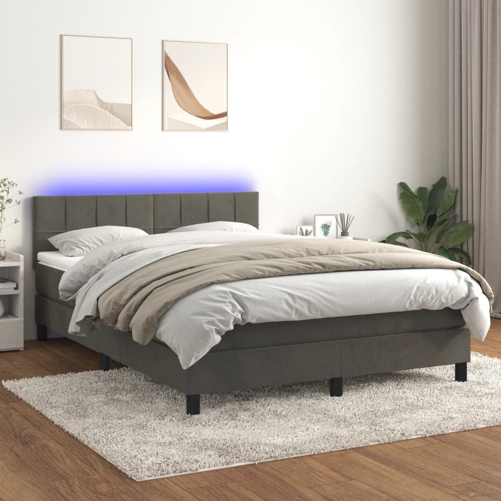 vidaXL Boxspringbett Boxspringbett mit Matratze LED Dunkelgrau 140x200 cm S günstig online kaufen