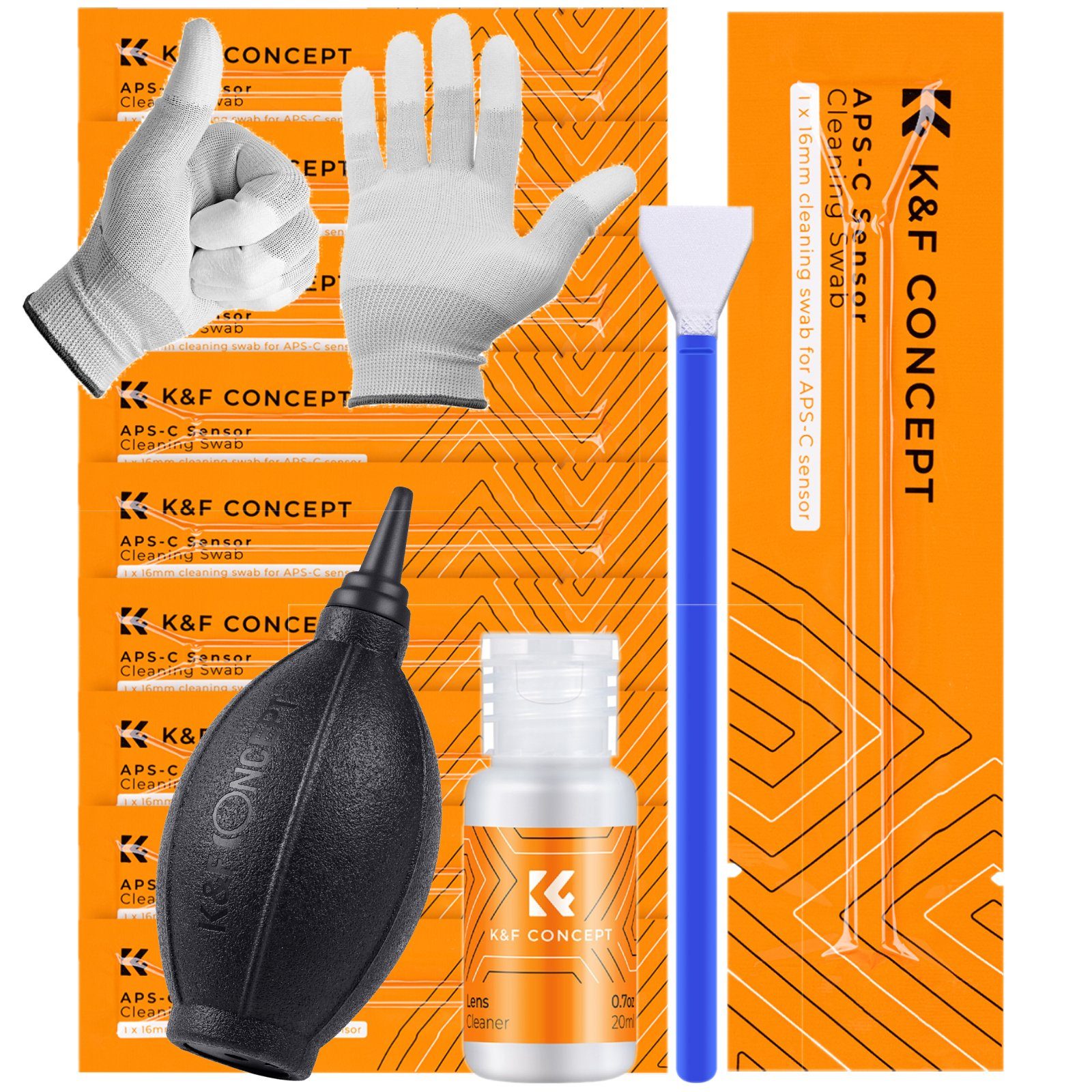 Reiniger Handschuhe KF Swabs Minadax Sensor Reiniger Kamerazubehör-Set 10x 16mm Blasebalg APS-C
