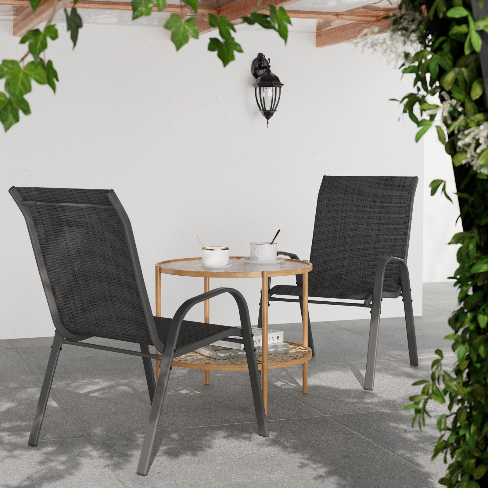 UDPATIO Esszimmerstuhl Stapelbare Hochlehner Gartenstühle 2er/4er/6er Set-Grau/Schwarz/Braun (2 St), Schwarz