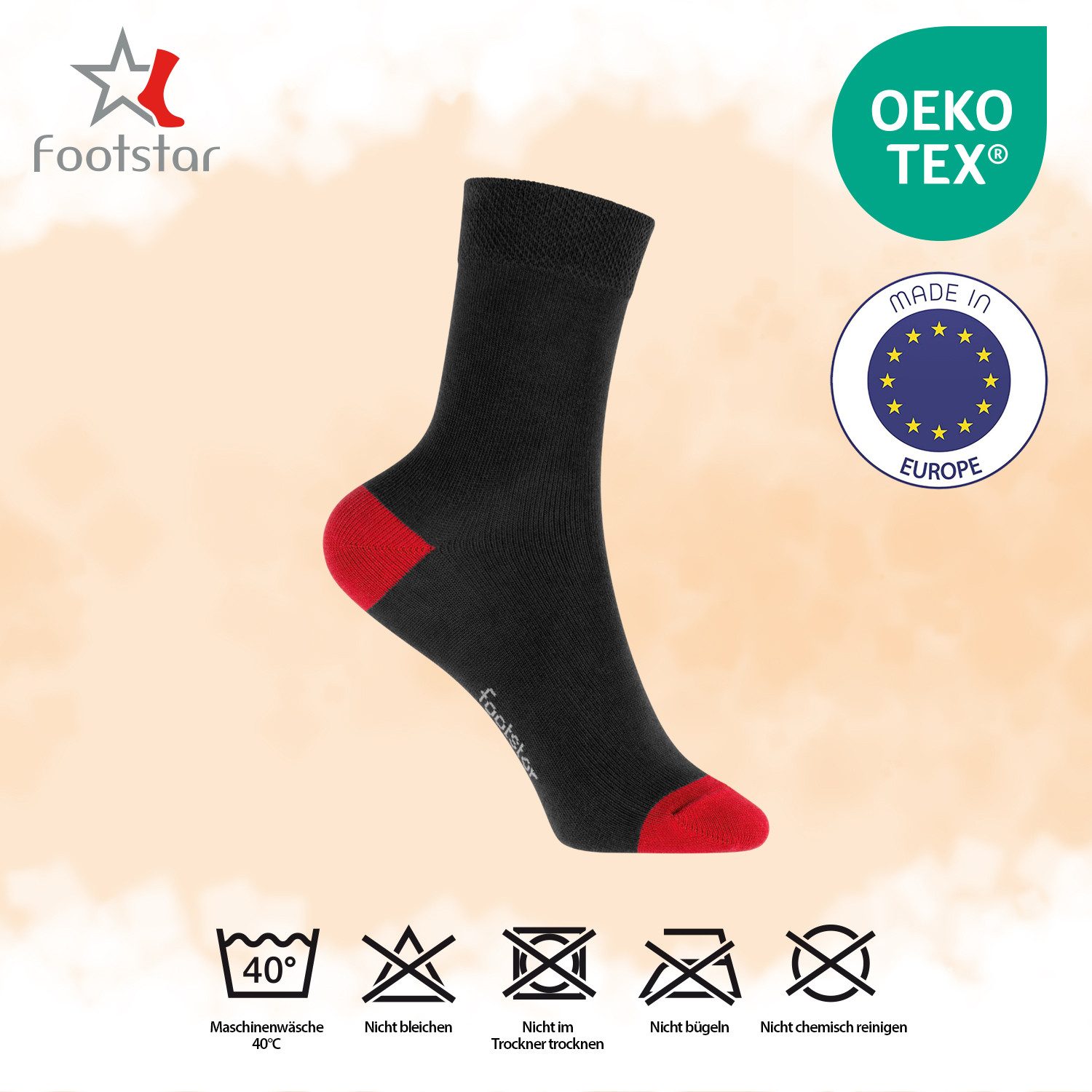 Footstar Basicsocken Kinder Baumwollsocken (10 Paar) Ferse & Spitze abgesetzt