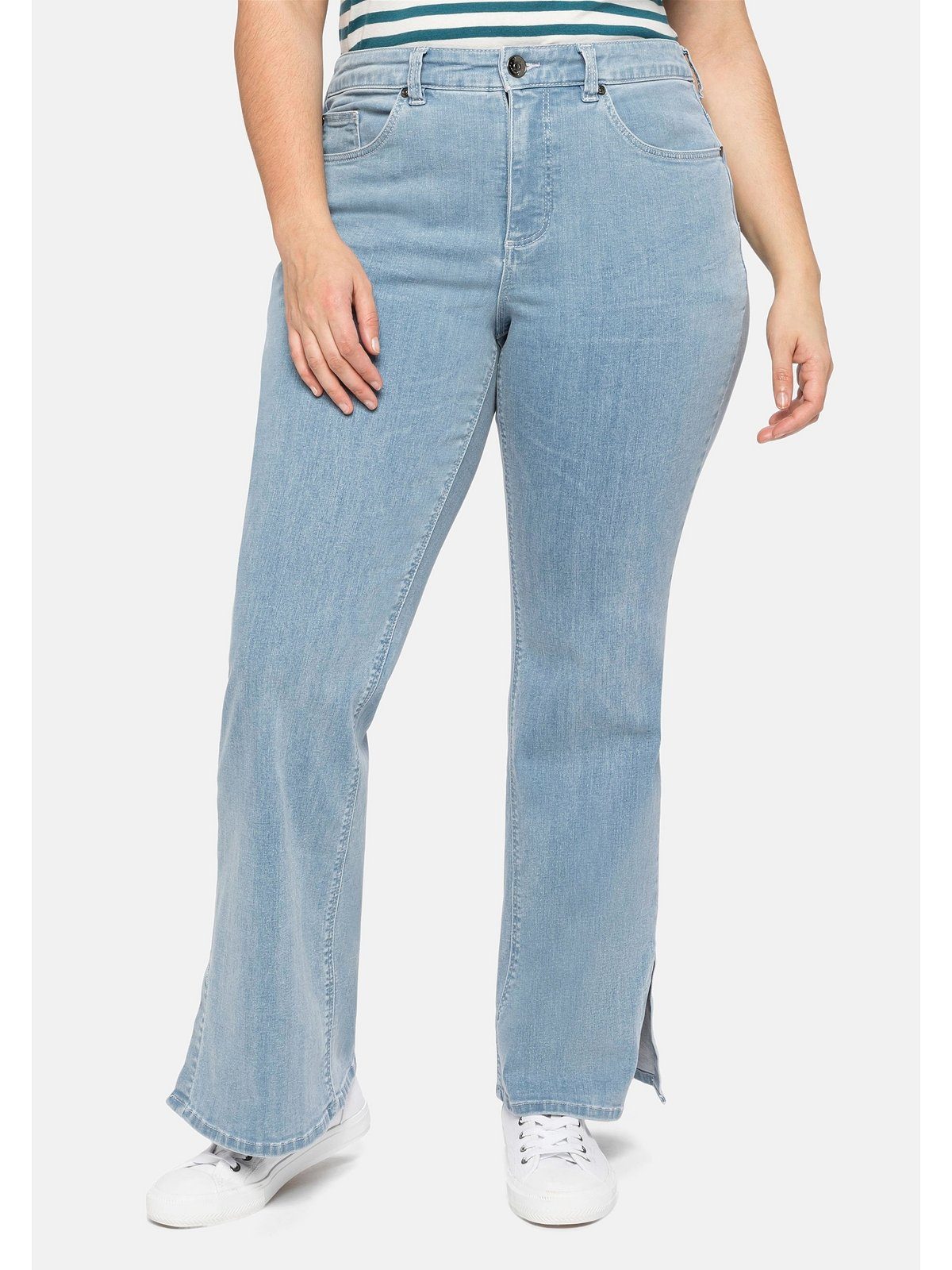 Bootcut-Jeans Große aus mit Sheego Schlitzen Größen elastischem Denim, seitlichen