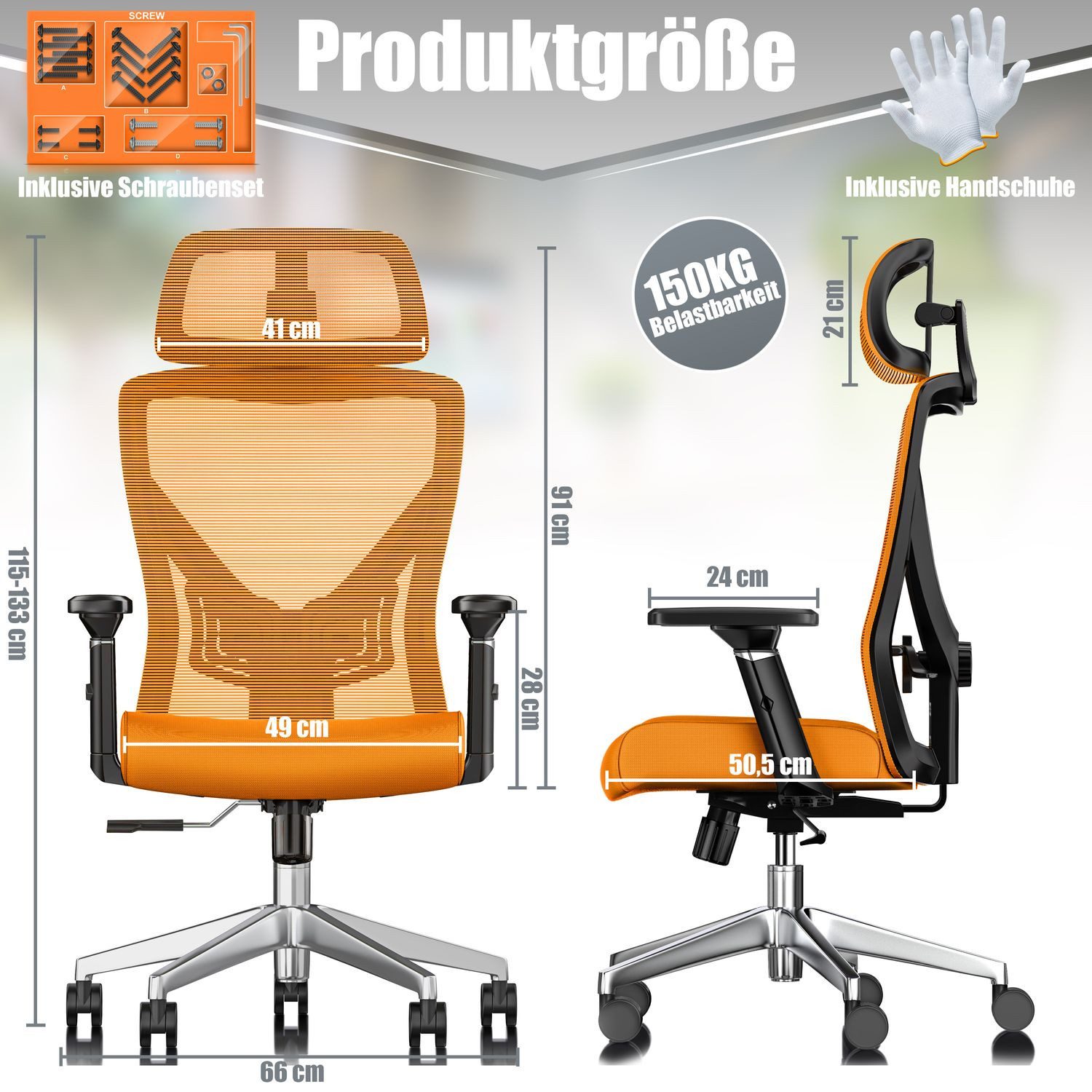 KESSER Schreibtischstuhl, mit verstellbaren Armlehnen Drehstuhl Schreibtischstuhl ergonomisch