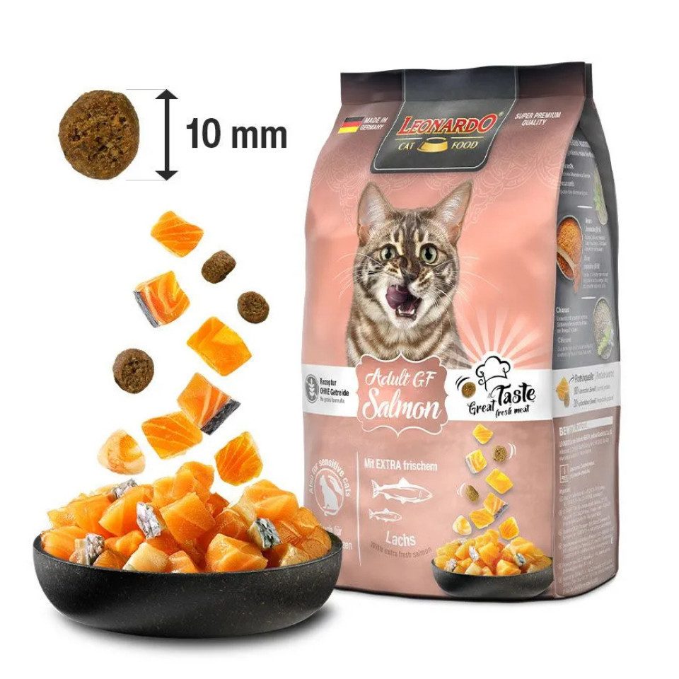 Leonardo Catfood Adult GF Salmon - getreidefreies Trockenfutter mit Lachs, Trockenfutter für: Katzen