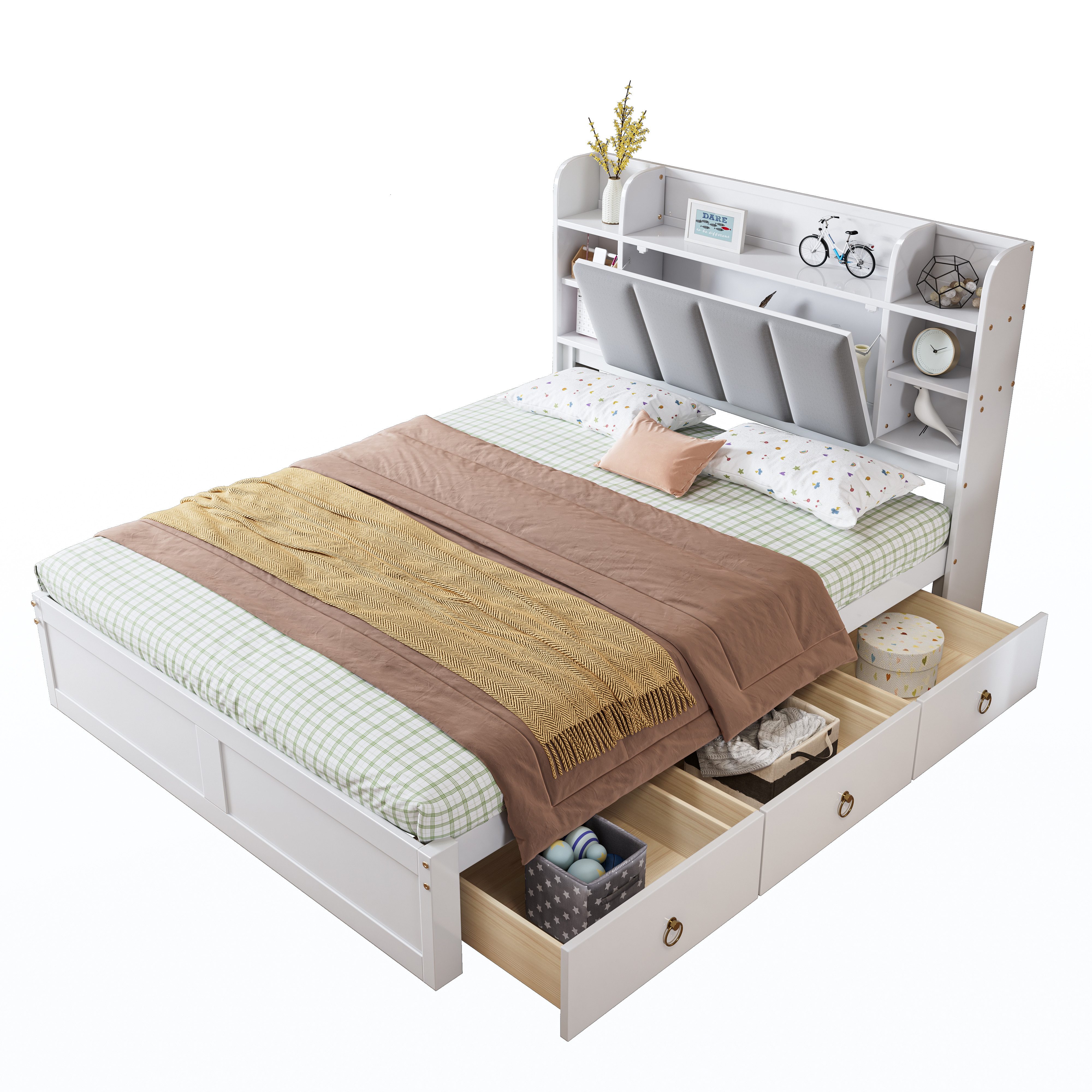 Flieks Massivholzbett, Doppelbett Polsterbett 140x200cm mit günstig online kaufen